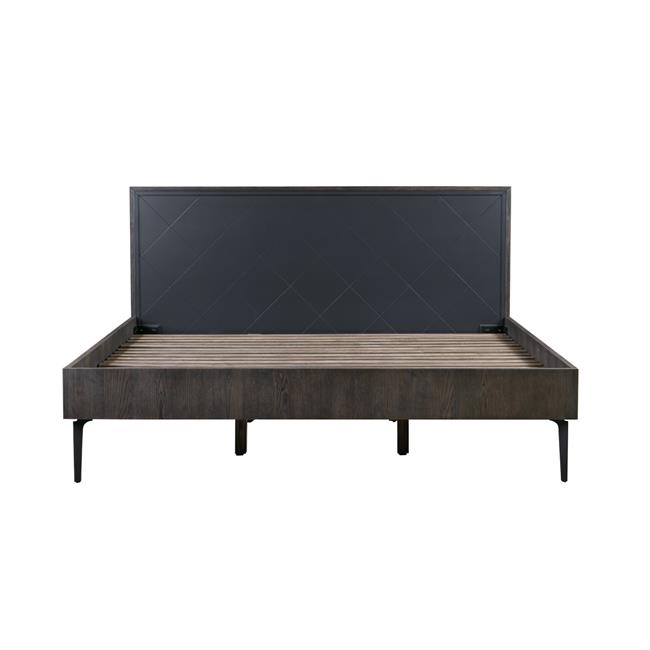 Frame Cross Solid Oak & Metal King or Queen Platform Bed, Dark Gray