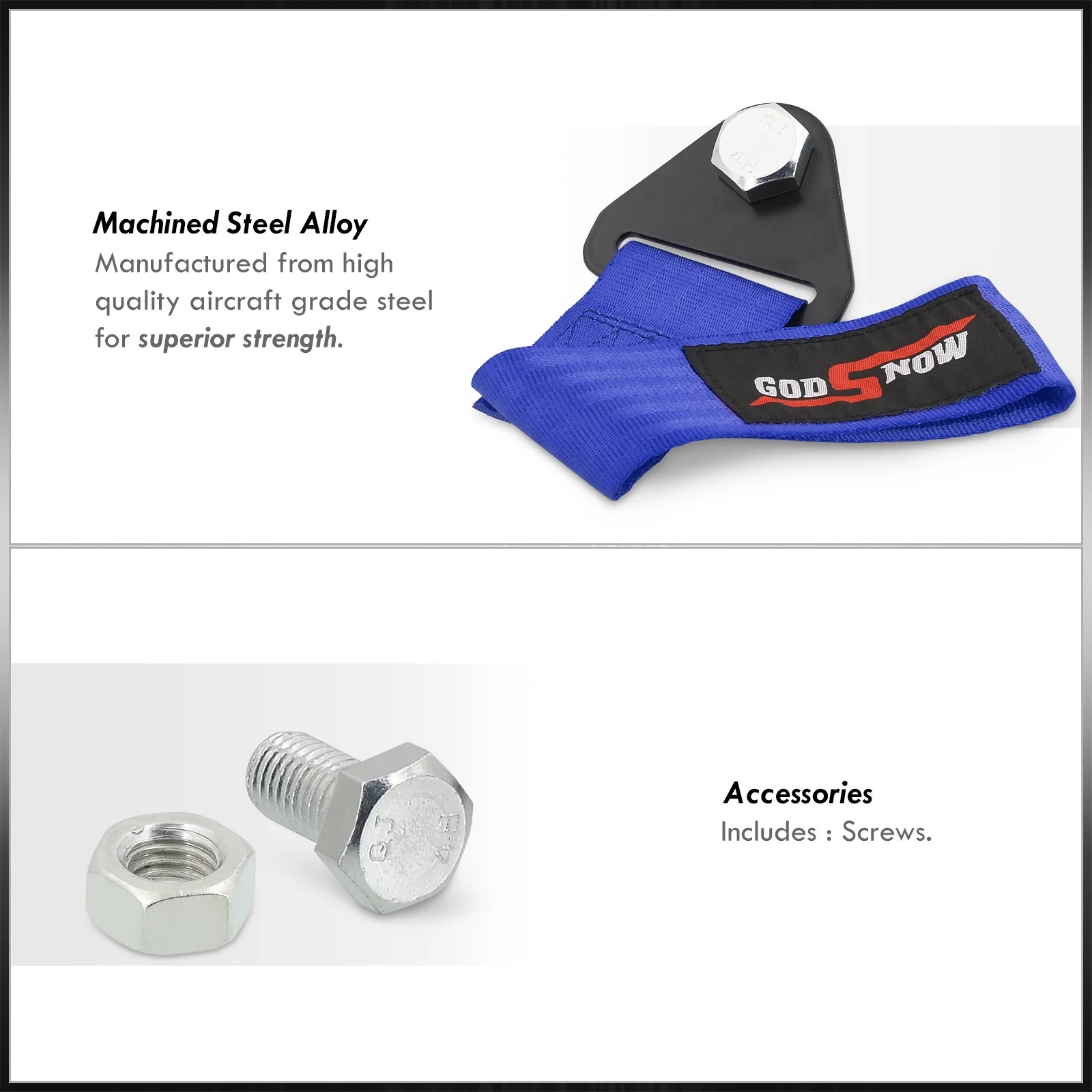 AJP Distributors Godsnow JDM Universal Car Auto High Strength 4000LBS Rated Heavy Duty Sturdy Nylon Front Rear Bumper 14MM Tow Hook Strap Towing Belt Rope Cable Ribbon Trailer Hitch Hauling Kit Blue