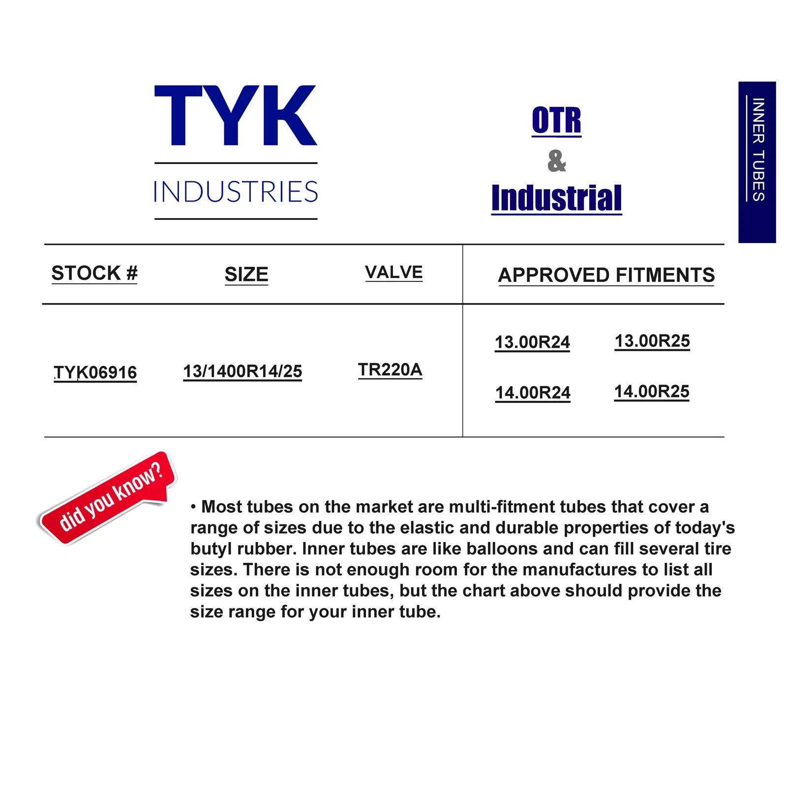 13.00-24, 14.00-24, 13.00-25, 14.00-25 Loader Grader OTR Inner Tube