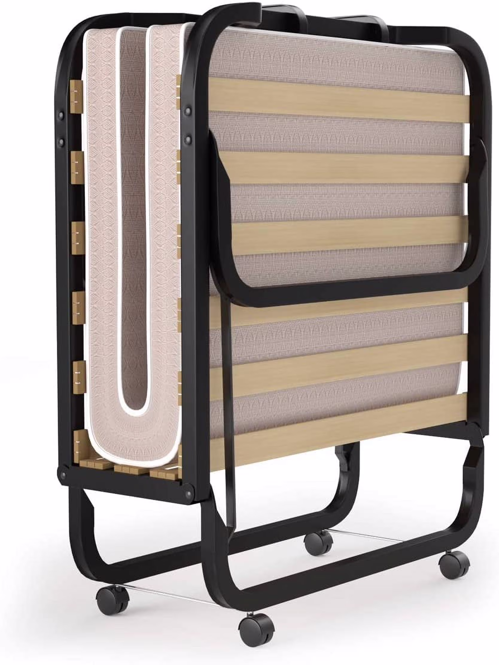 Rollaway Folding Bed with 4 Inch Mattress for Adults  Foldable Portable Guest Bed with Memory Foam Mattress & Sturdy Metal Frame  Cot Size Fold up Bed on Wheels  Easy to Store  Made i