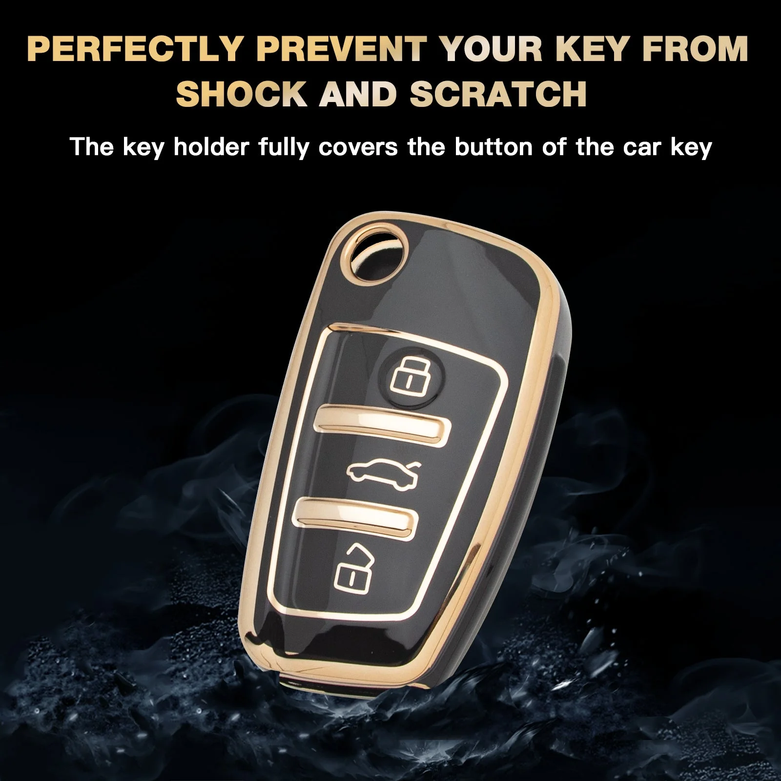 Xotic Tech 2Pcs Black Soft TPU 3-Button Full Protection Smart Remote Control Key Fob Cover Shell Case Holder Compatible with Audi A3 A1 A3 A6 Q2 Q3 Q7 TT TTS R8 S3 S6 RS3 A6L etc.