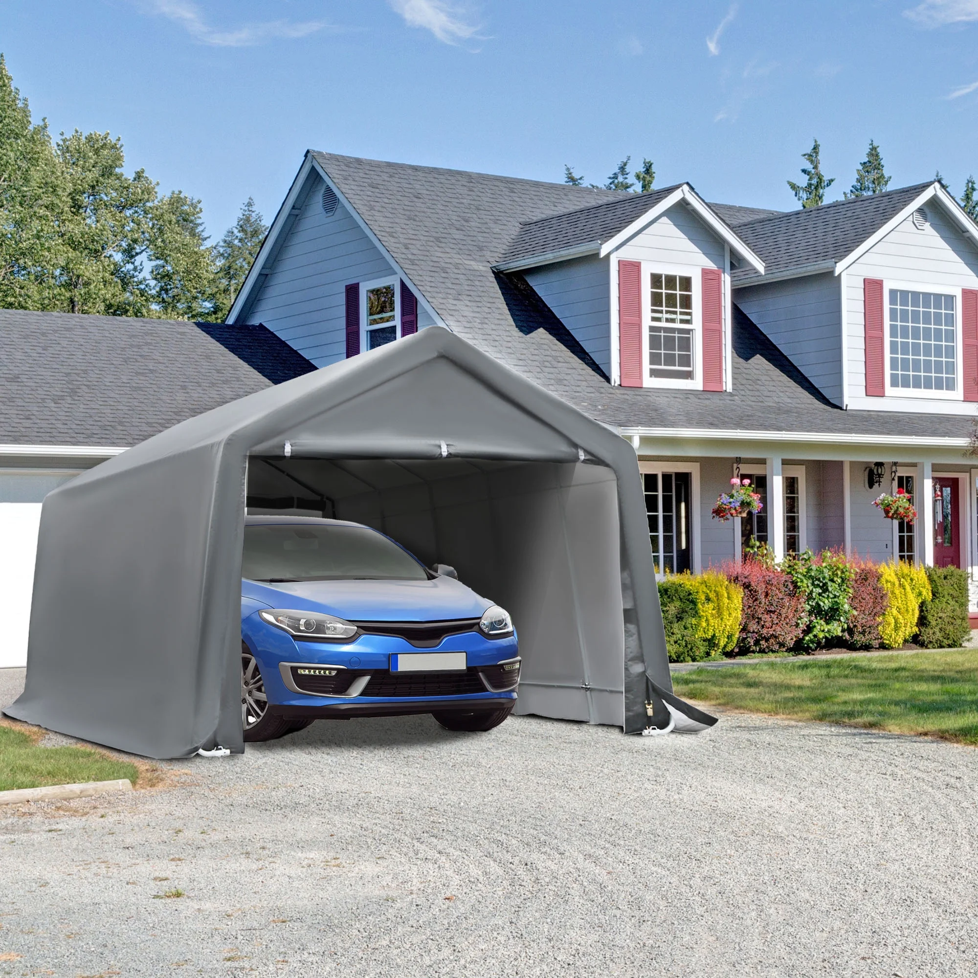 Outsunny 12' x 20' Heavy Duty Caport Canopy Tent and Drainage Holes Grey