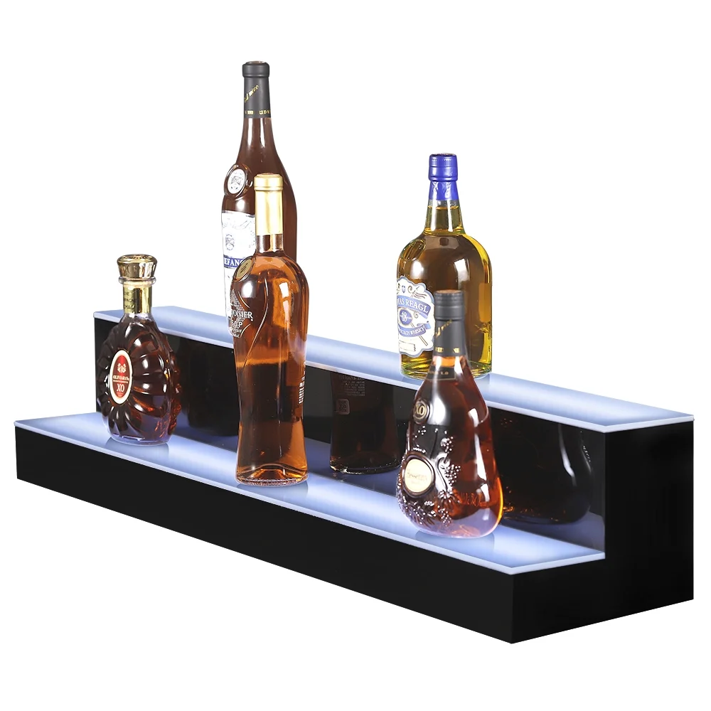 Ageszoe 2 Tier, 40 inch LED Liquor Shelf with Remote Control Acrylic Illuminated Liquor Bottle Display Shelf Commercial Home Bar