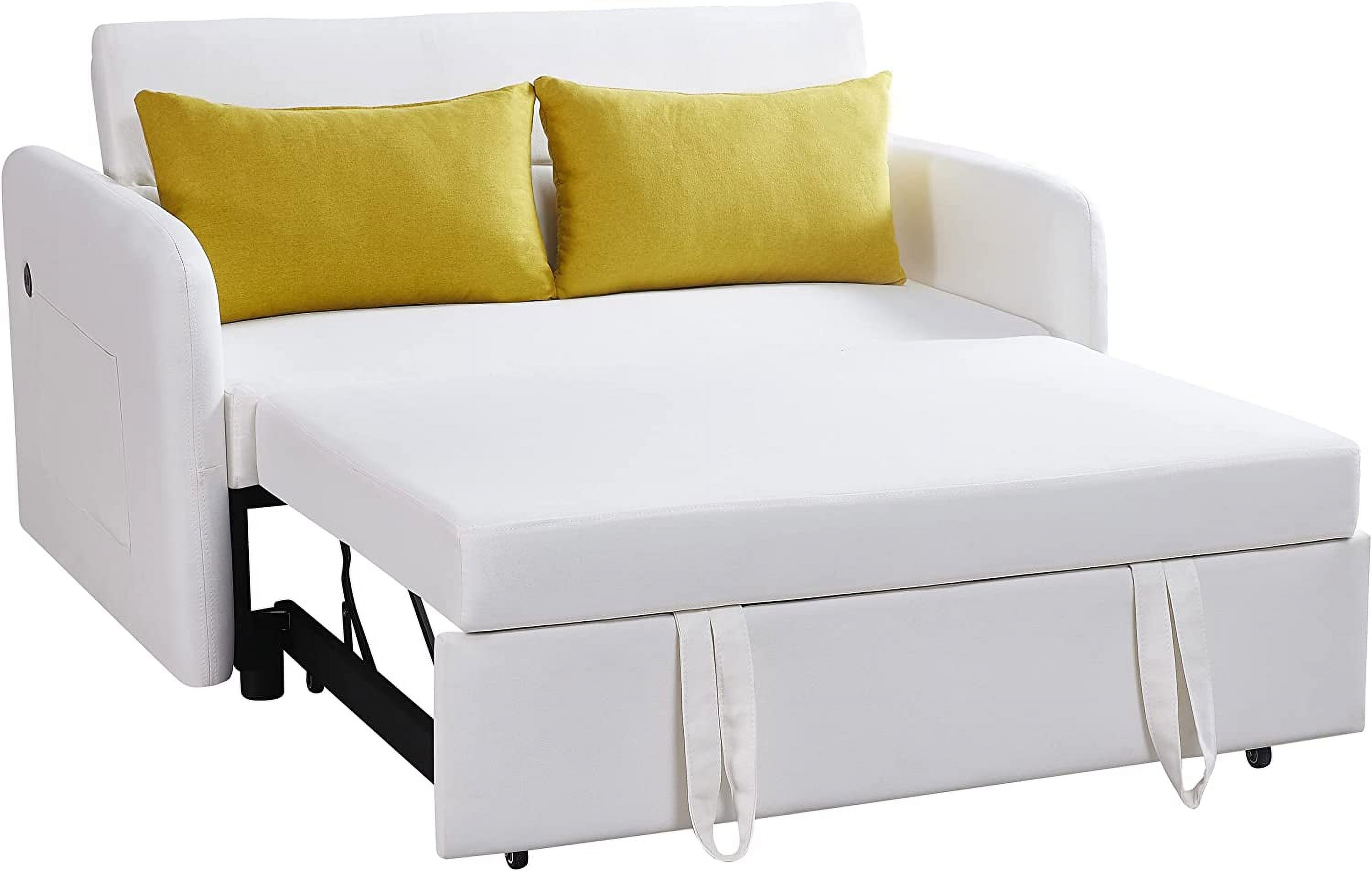 Muti-Functional Sleeper Sofa With Pull Out Bed, Convertible Sofa Bed W/Adjustable Backrest And Pillows, Modern Upholstered Loveseat Sofa With W/ 2 Big Side Pockets And USB Socket