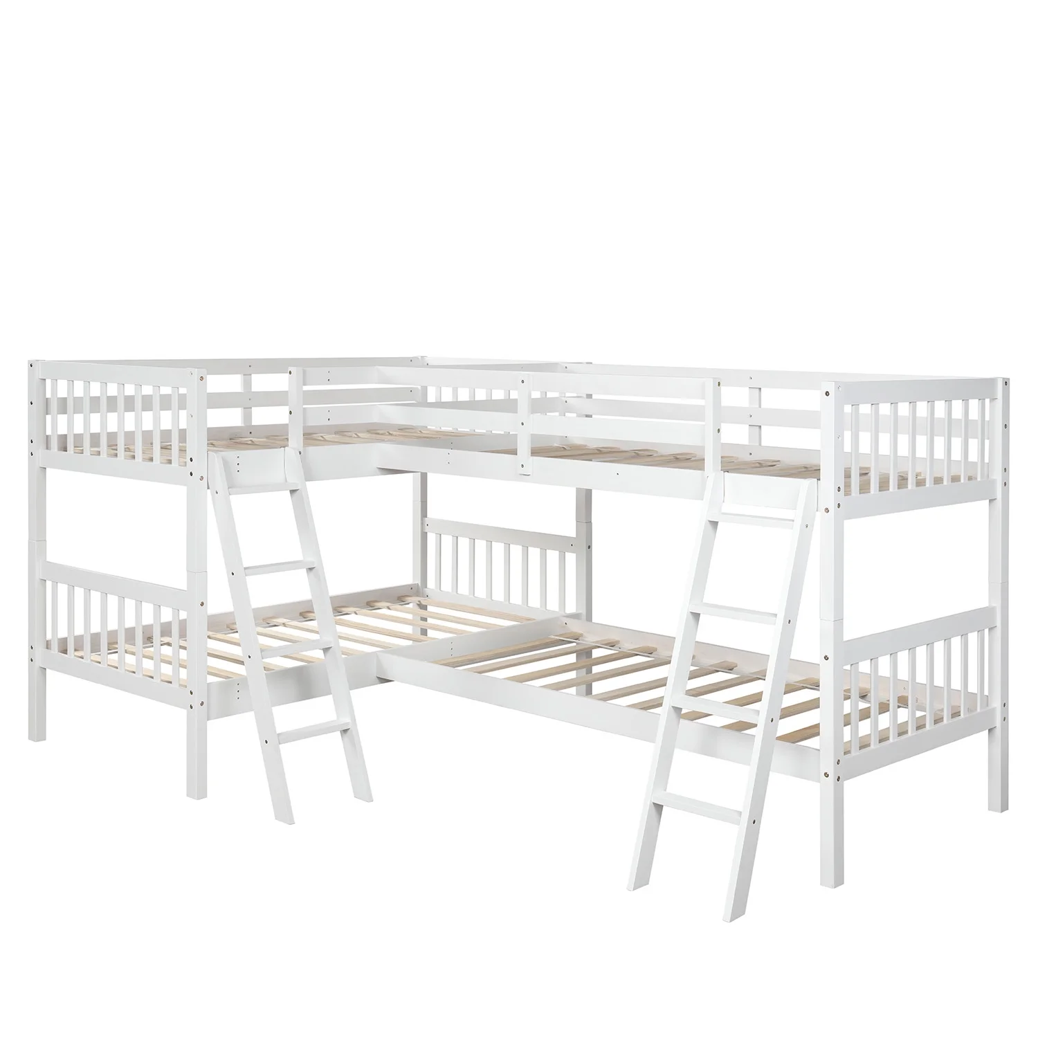 L-Shaped Twin Bunk Bed Twin Over Twin Bunk Bed with Ladder No Box Spring Needed