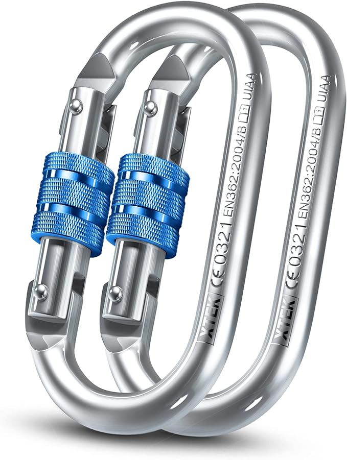 25kn Climbing Carabiner Clip - Heavy Duty O-Shape Steel Locking Caribeaner - UIAA/CE Certified Rock Climbing Gear - Strong Large Locking Oval Caribeener for Mountain Climbing