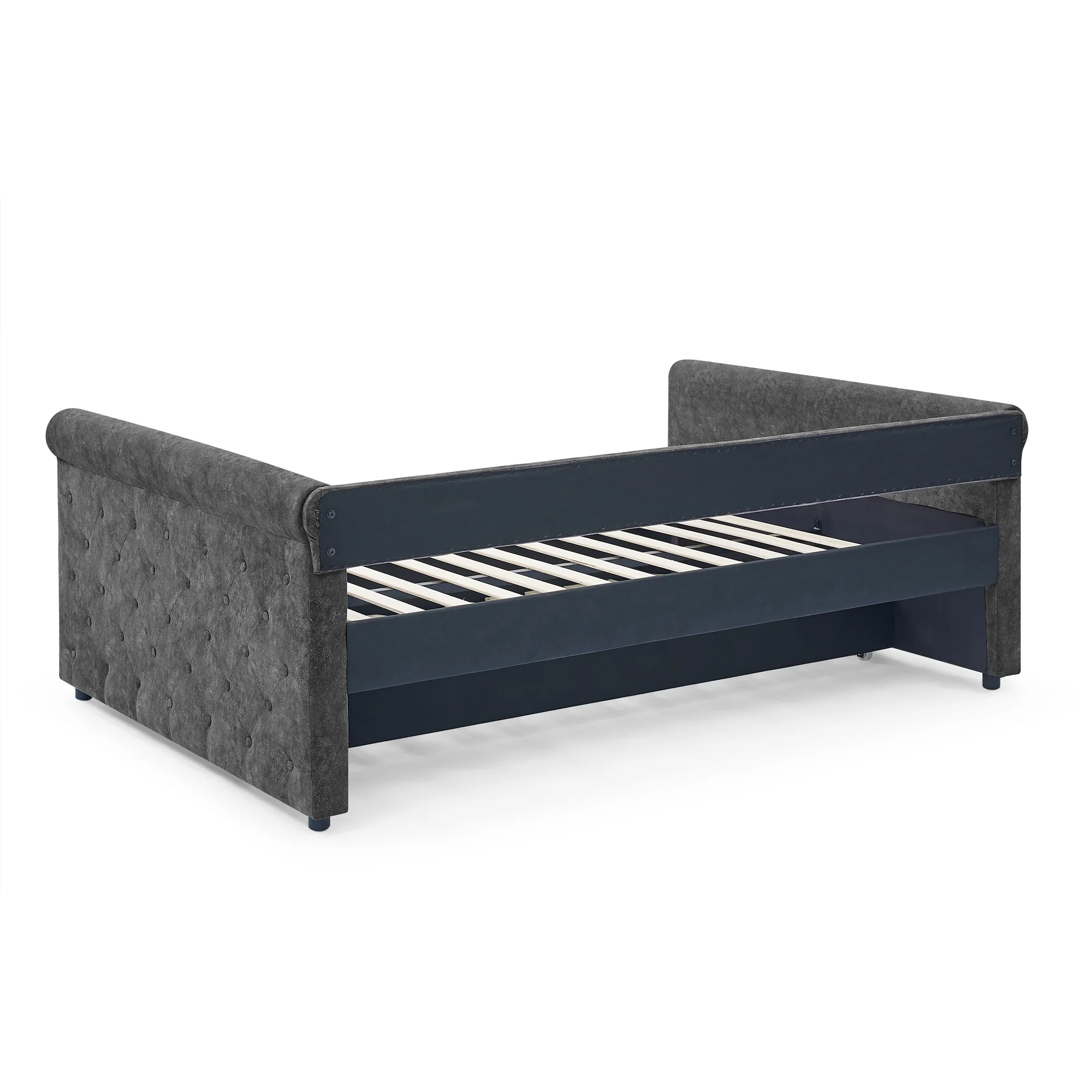 CoSoTower Daybed With Trundle Upholstered Tufted Sofa Bed, With Button And Copper Nail On Arms, Full Daybed & Twin Trundle, Grey, 85.5“X57”X30.5“