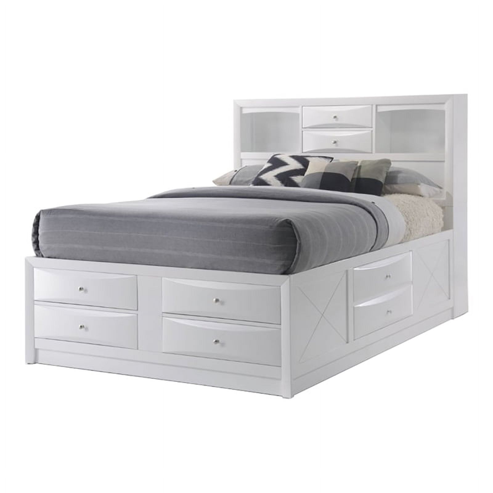 Pemberly Row Transitional Wood Queen Bed with Storage in White