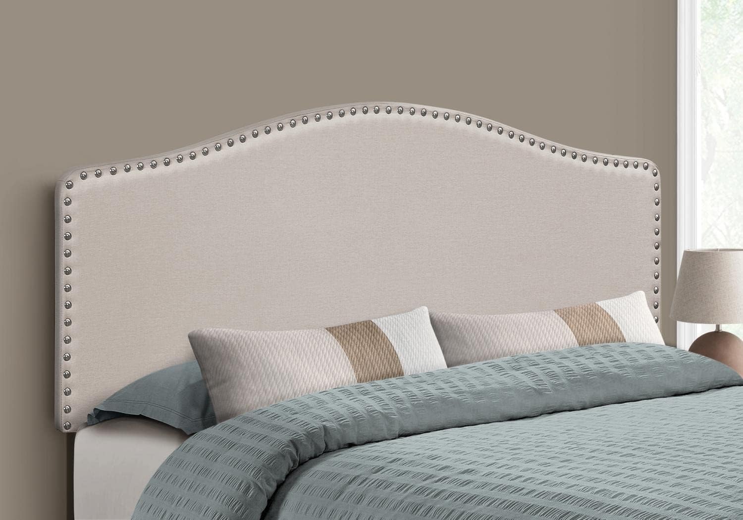 Queen, Bedroom, Upholstered, Look, Beige, Transitional Bed Size Linen Headboard