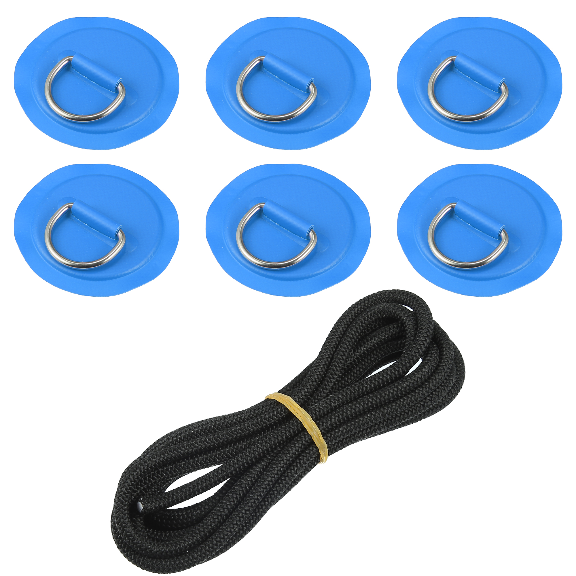 Unique Bargains 7pcs 11.81Ft 6mm Shock Cord Elastic Deck Rigging Kit with 6 D Ring Patch for Boat Kayak Accessories Blue