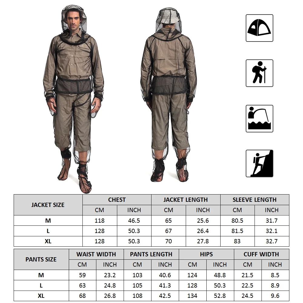 4Pcs Mosquito Suit,Light-Weight Bug Repellent Jacket Hood and Pants Net Clothing Set for Men and Women