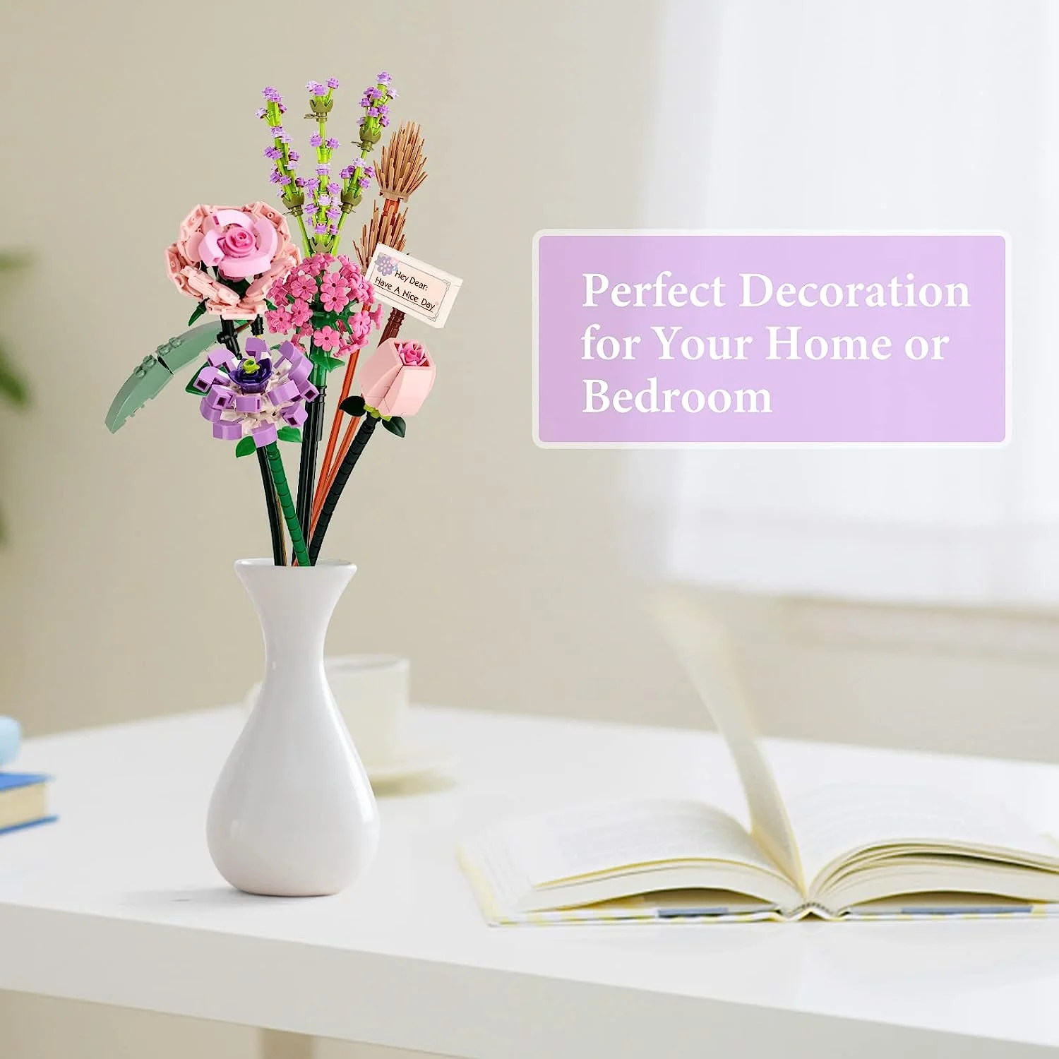 Cumbed Cumbed Flowers Building Blocks,547 PCS Flower Bouquet Building Kit,Mini Rose Artificial Flowers Building Blocks