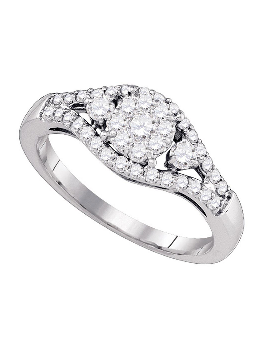 Diamond Princess 10kt White Gold Womens Round Diamond Flower Cluster Ring 5/8 Cttw