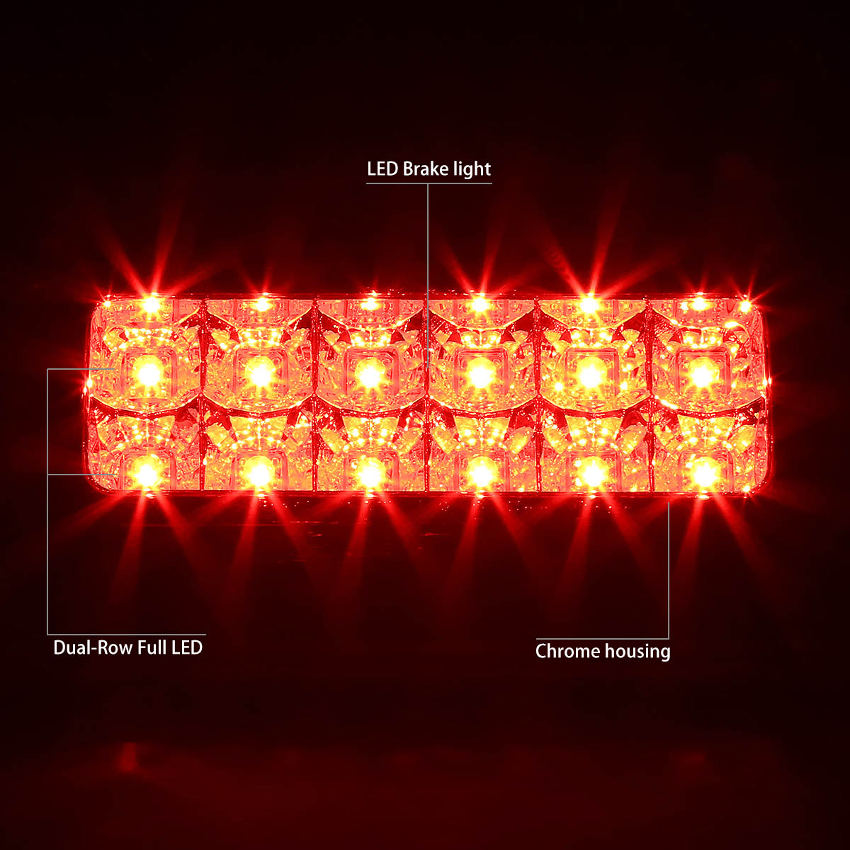 DNA Motoring 3BL-GMCSON-LED-CH For 1994 to 2003 Chevy S10 GMC Sonoma Standard Cab Dual Row LED 3rd Third Tail Brake Light Rear Stop Lamp Chrome Housing 95 96 97 98 99 00 01 02