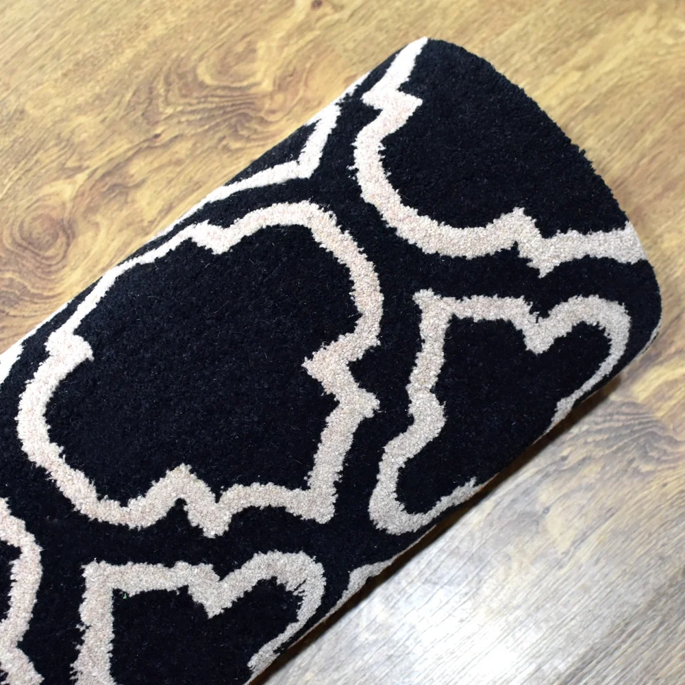 Rugsotic Carpets Hand Tufted, Geometric Wool Runner Area Rug, Black,White, 2'6