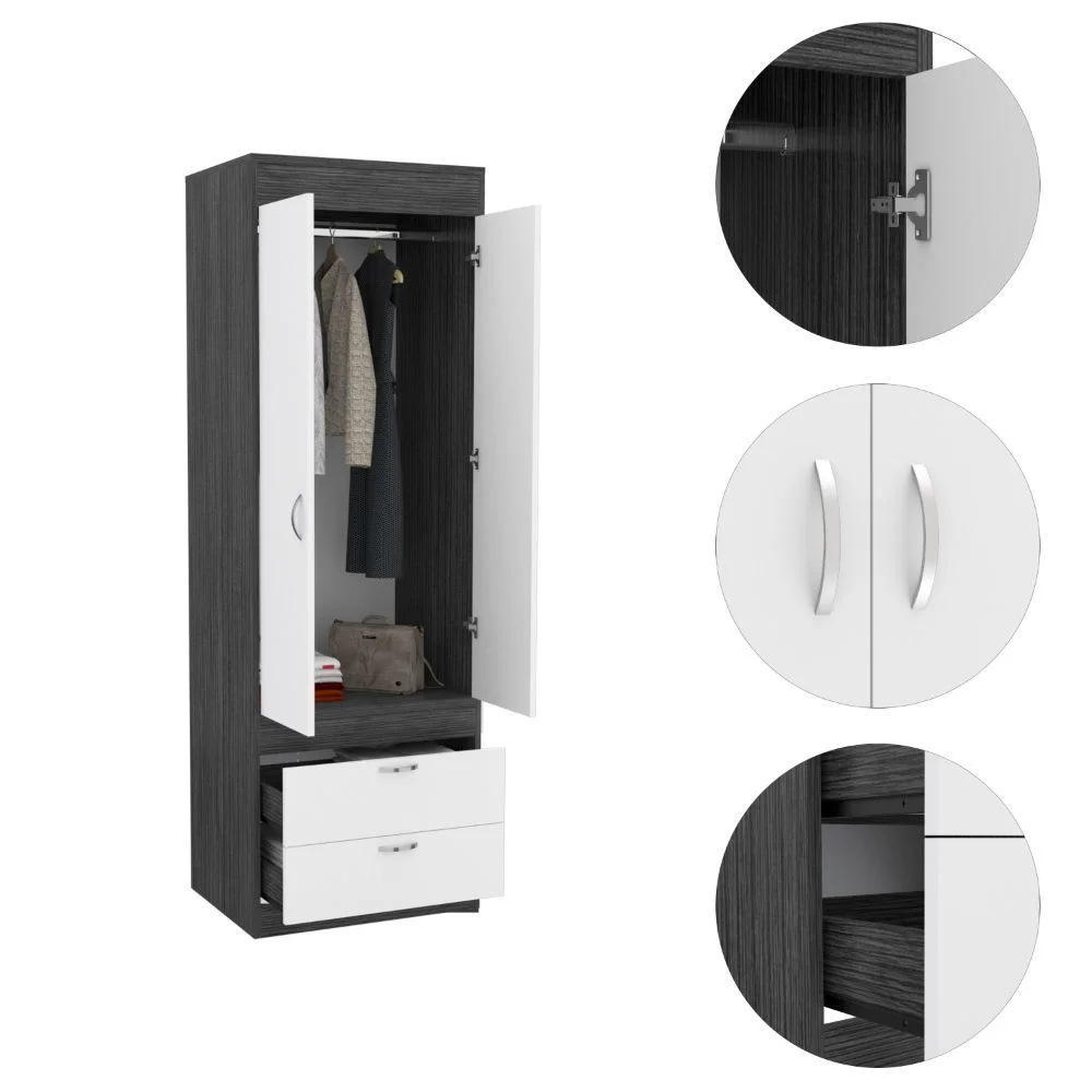 Alabama Armoire with 2 Drawers, Cabinet, Smokey Oak/White