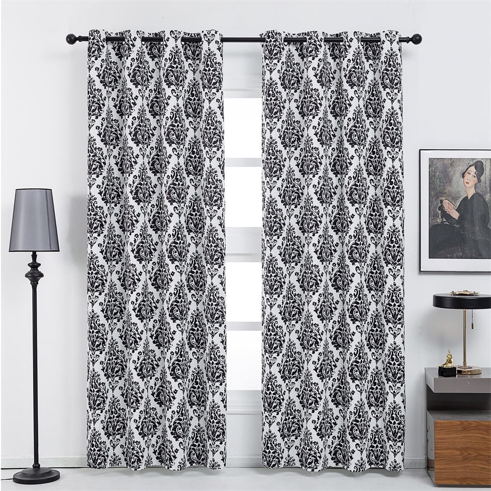 Anjee Blackout Curtains 63 inch with Vintage Damask Medallion Pattern, Grommet Top 2 Panels Room Darkening Drape,&nbsp;White