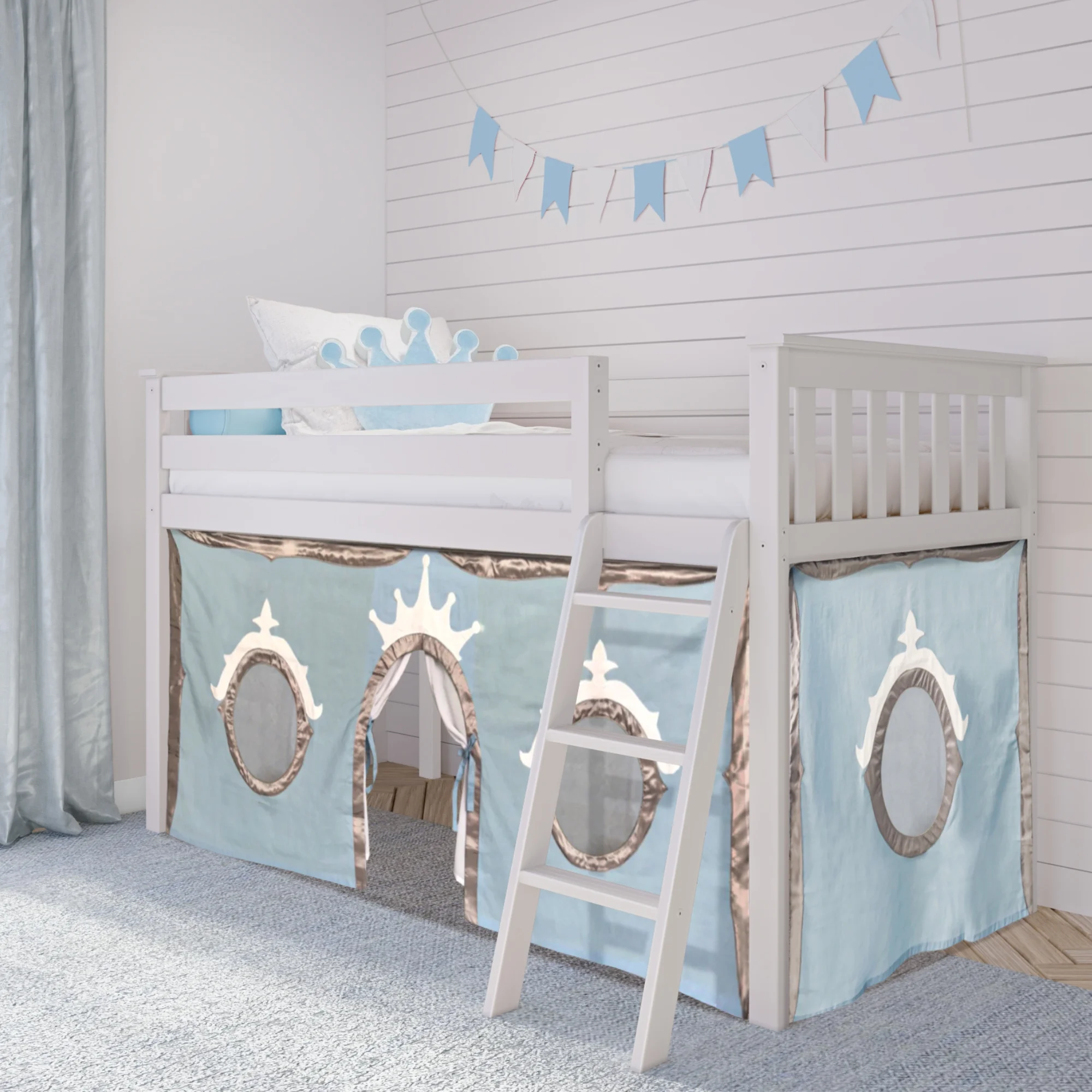 Max & Lily Curtains for Loft Bunk Bed, Stylish Pre-Washed Cotton Underbed Curtains, Blue/Silver