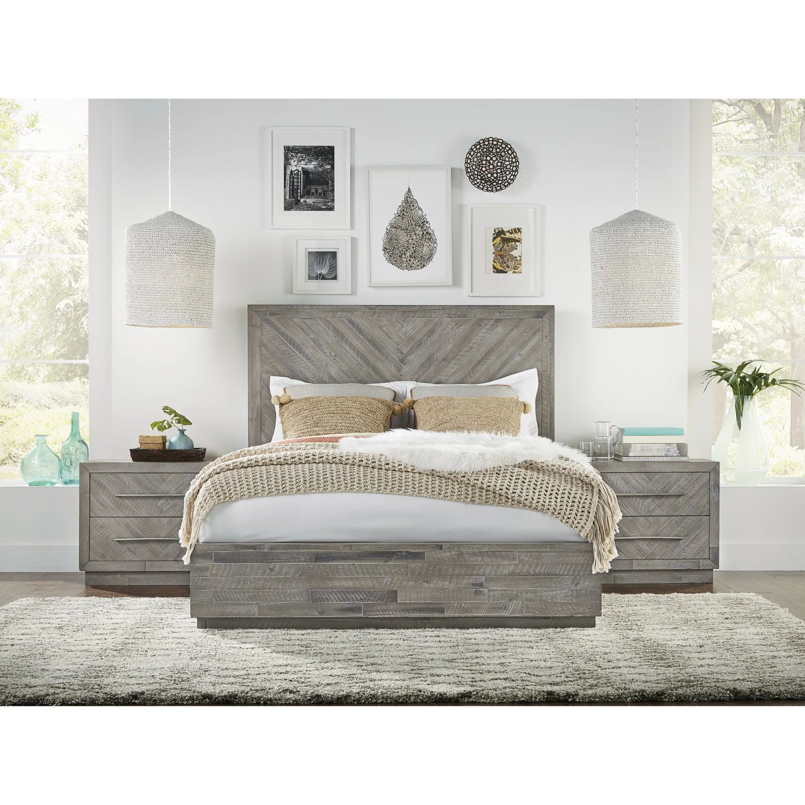 Modus Alexandra Solid Wood Queen Panel Platform Bed in Rustic Latte