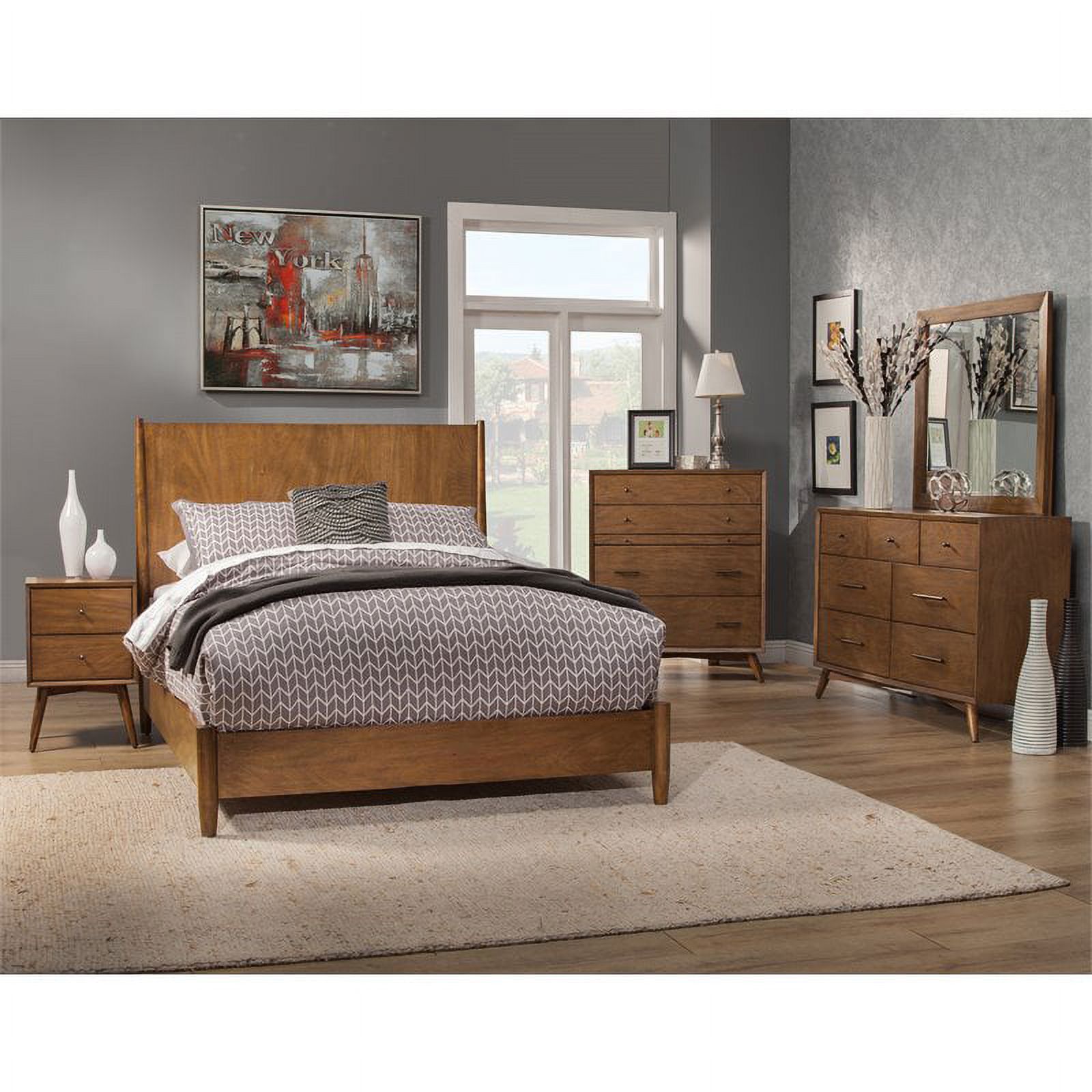 Allora Mid Century Modern Full Size Panel Bed in Acorn Brown
