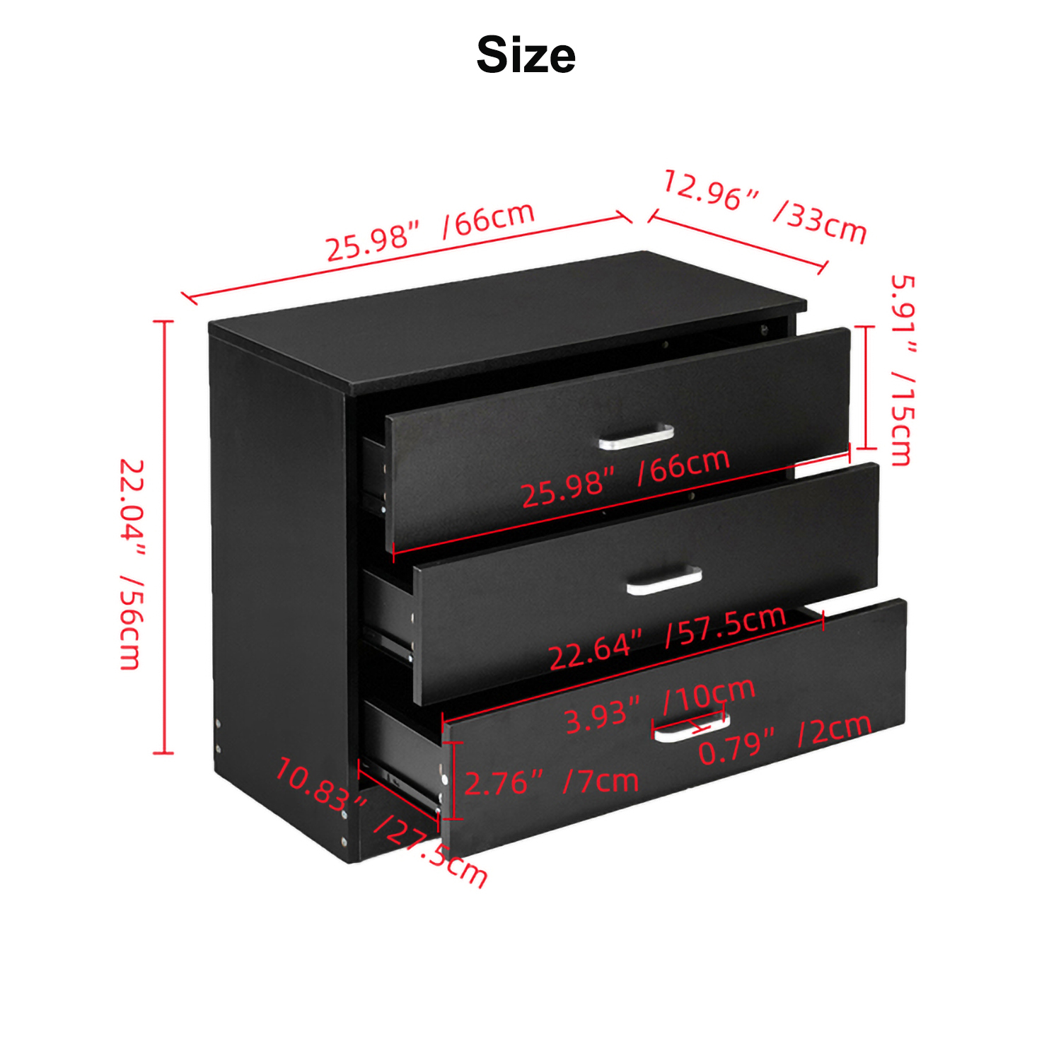 RUseeN Wood Simple 3-Drawer Dresser Black
