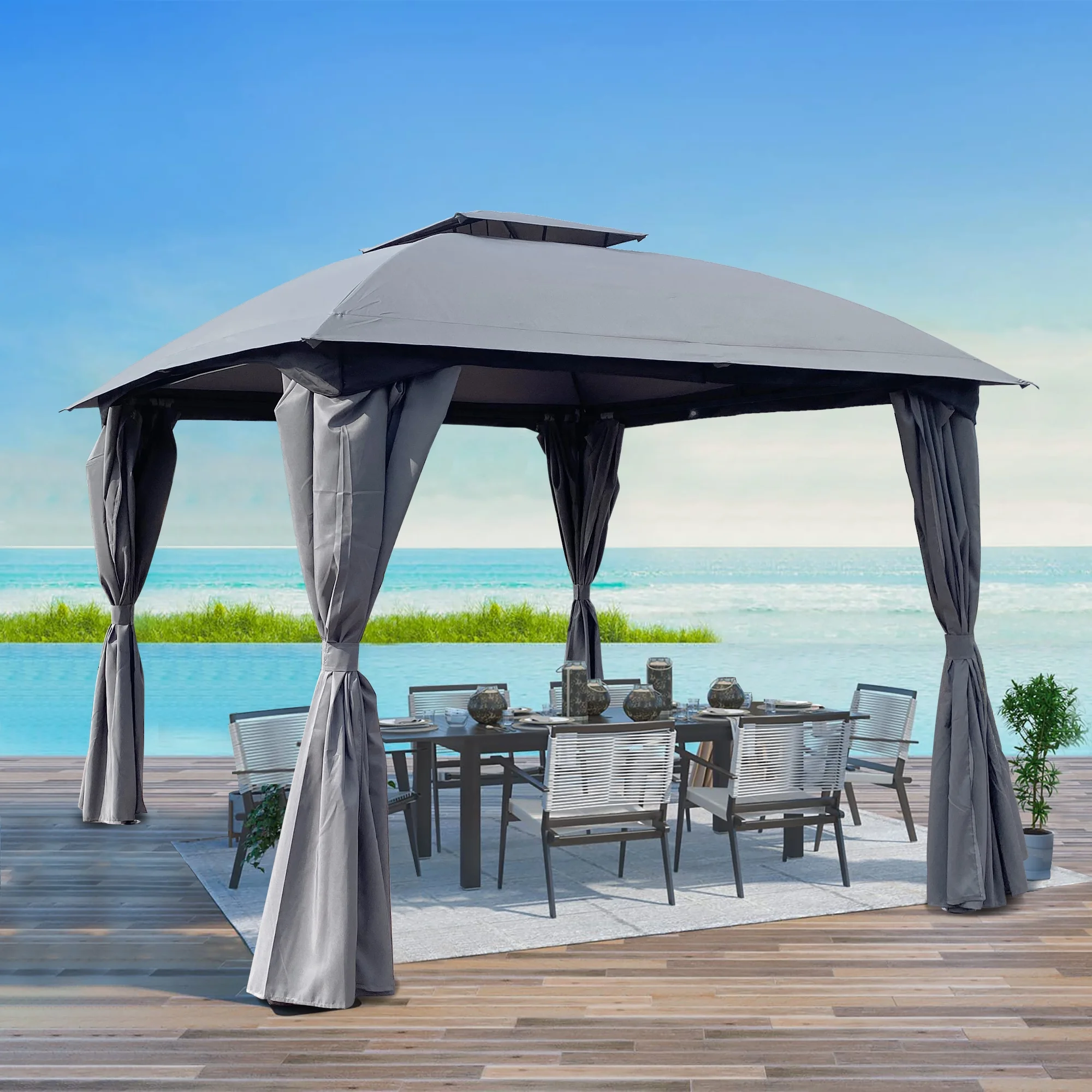 Abanopi 10x10 Ft Outdoor Patio Garden Gazebo Canopy, Outdoor Shading, Gazebo Tent With Curtains