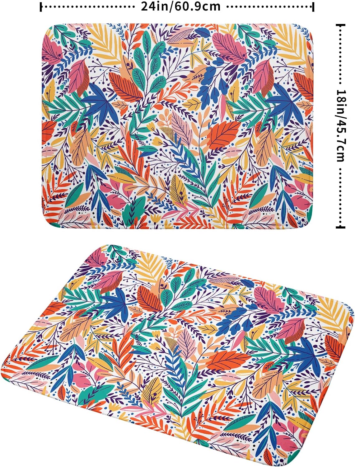 Tropical Leaves Dish Drying Mat - Colorful Floral Drying Pad 18 x 24 Inch Rainbow Leaf Dish Mat Botanical Floral Dish Draining Mats Spring Summer Plants Drying Pad for Kitchen Counter