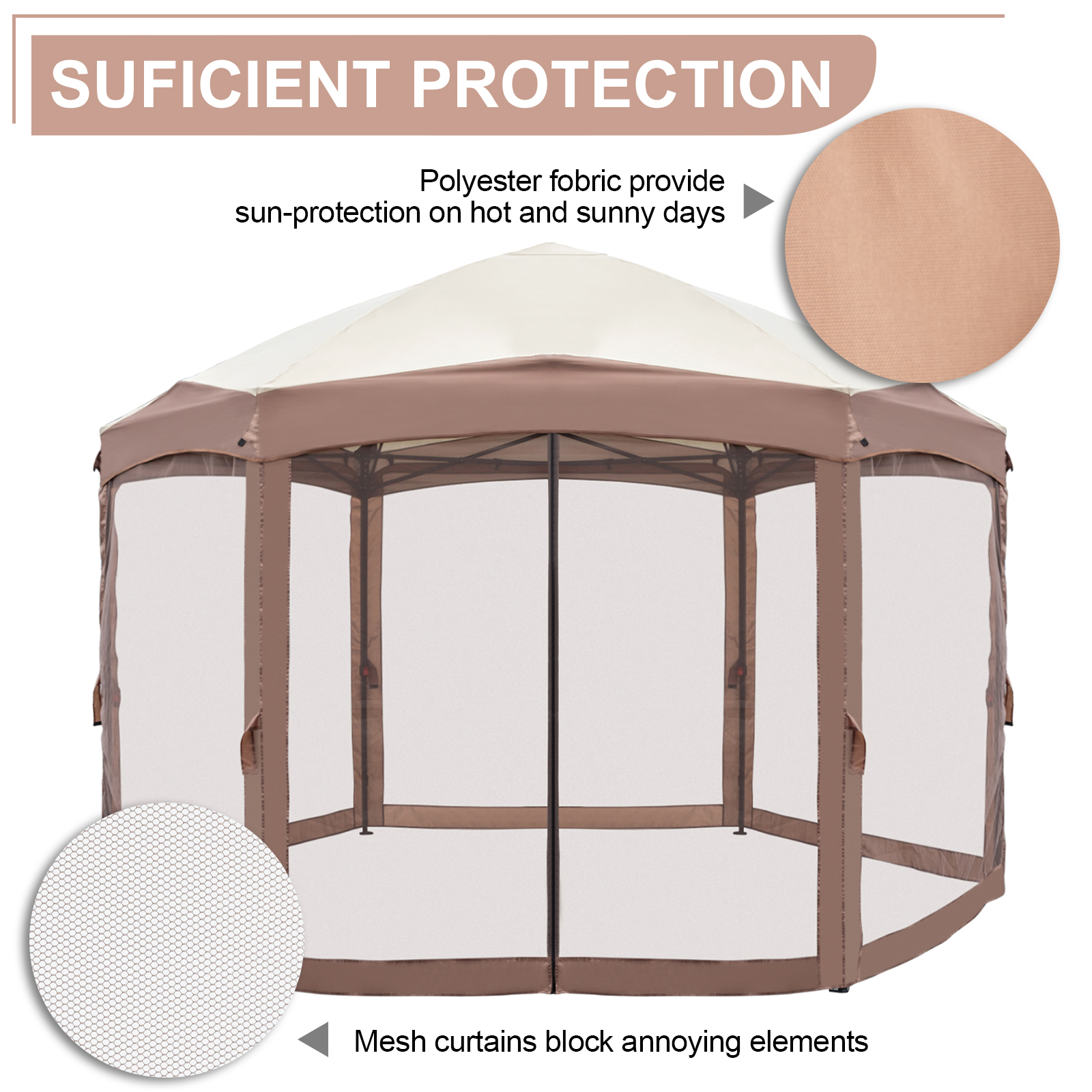 Outdoor Pergola Patio Gazebo,10'X12' Canopies,Pop-Up Instant Gazebo Tent with 6 Veils Mosquito Netting Outdoor Canopy Shelter,With Black Bag, Folding Shed,Khaki Top