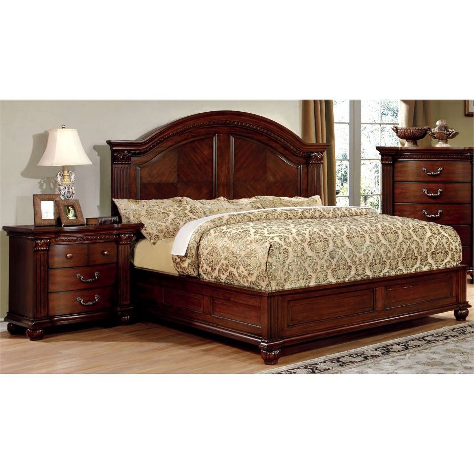 FOA Sorella 2pc Traditional Cherry Solid Wood Bedroom Set- Cal King + Nightstand