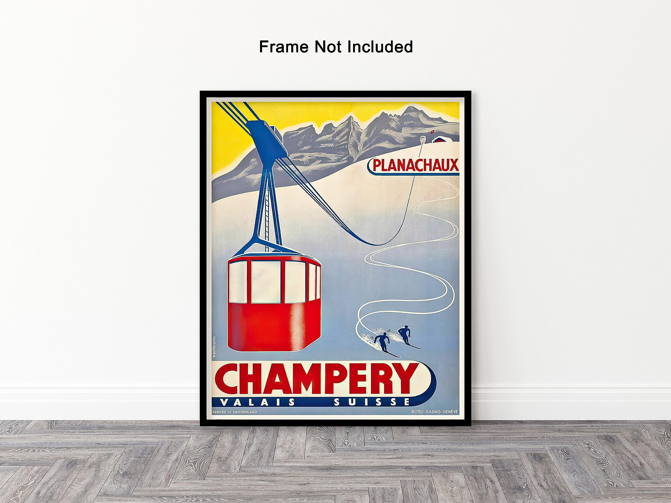 Poster Master Vintage Travel Poster - Retro Champery Planachaux Print - Switzerland Art - Ski Art - Fun Gift for Athlete, Travel Lover - Chic Decor for Home, Office, Bedroom - 11x14 UNFRAMED Wall Art