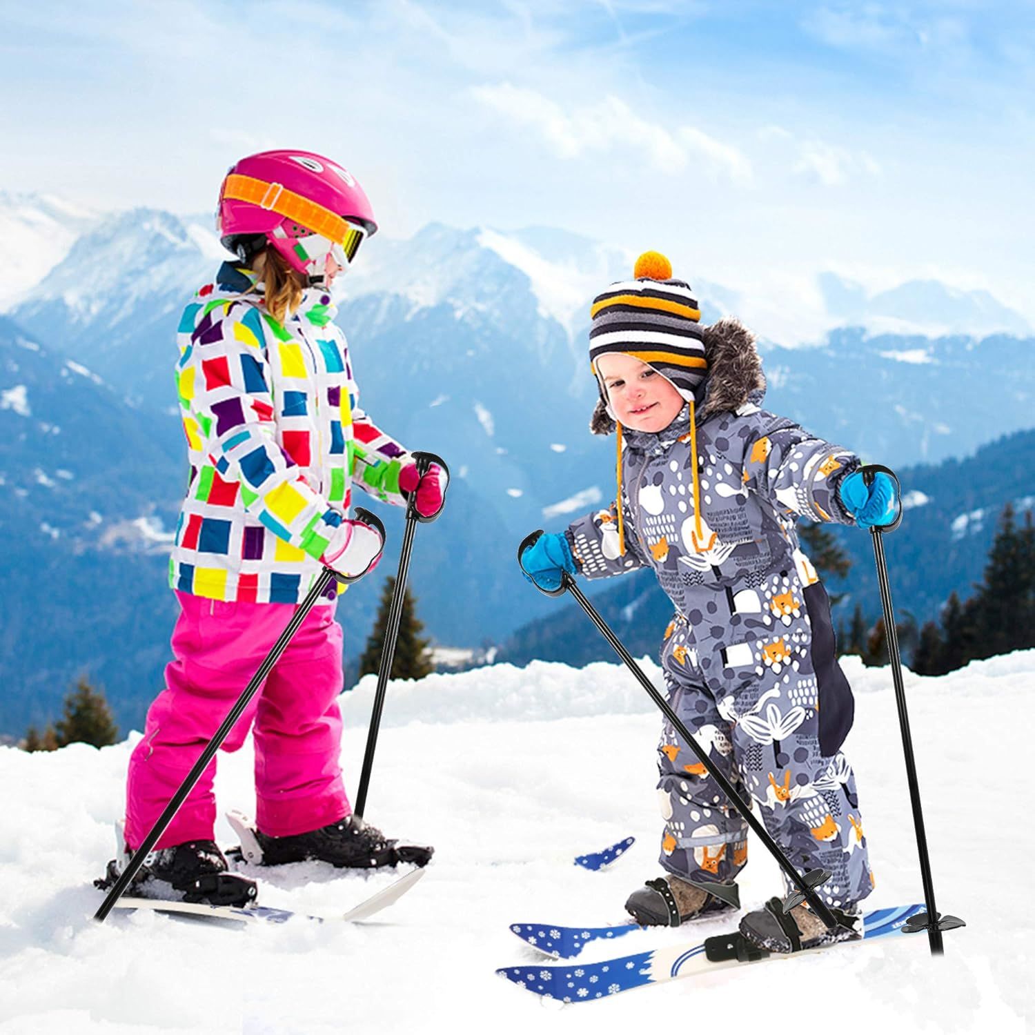 Kids' Snow Ski & Pole Set - 2 Ski boards, 2 Poles - 3.24 - Empower your little ones to glide on snow confidently and safely!