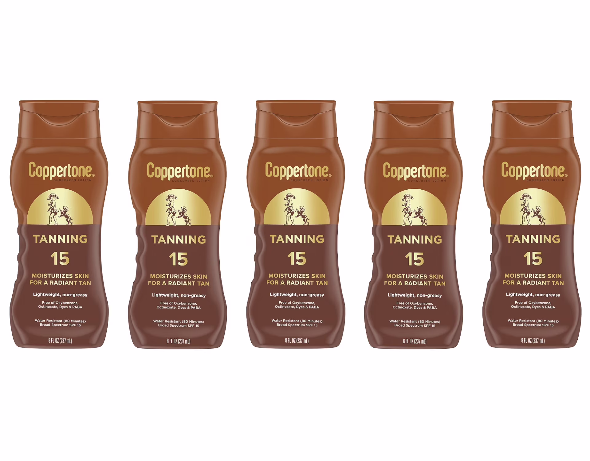 Coppertone Tanning Sunscreen Lotion SPF 15, 8 Fl. Oz. - Pack of 5