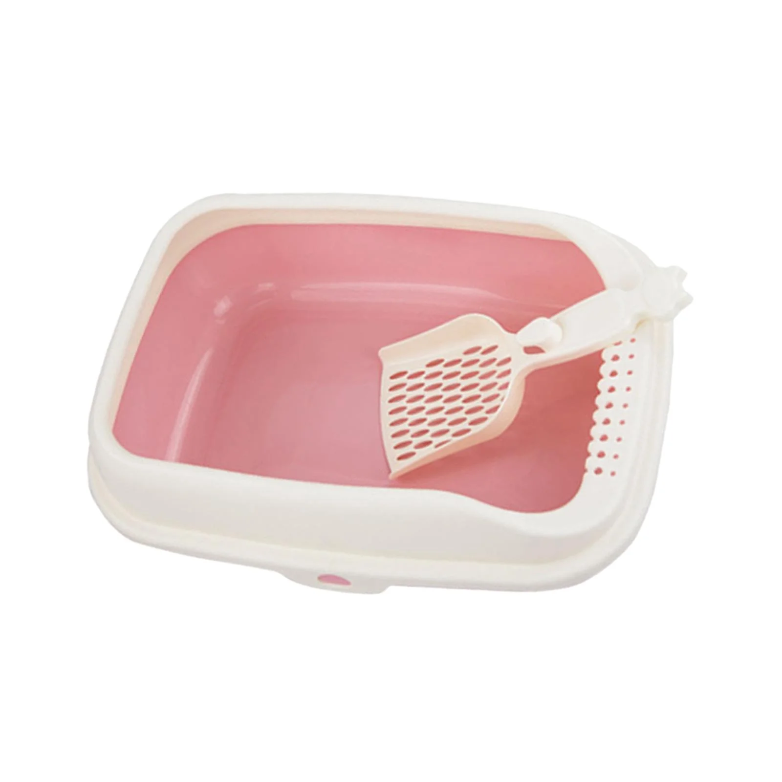 Cat Litter Box Open Top Kitty Litter Box Tray Litter Pan Cat Sand Basin Splashproof Deep Loo Bedpan Potty Toilet for Other Pets Kitty Bunny pink L