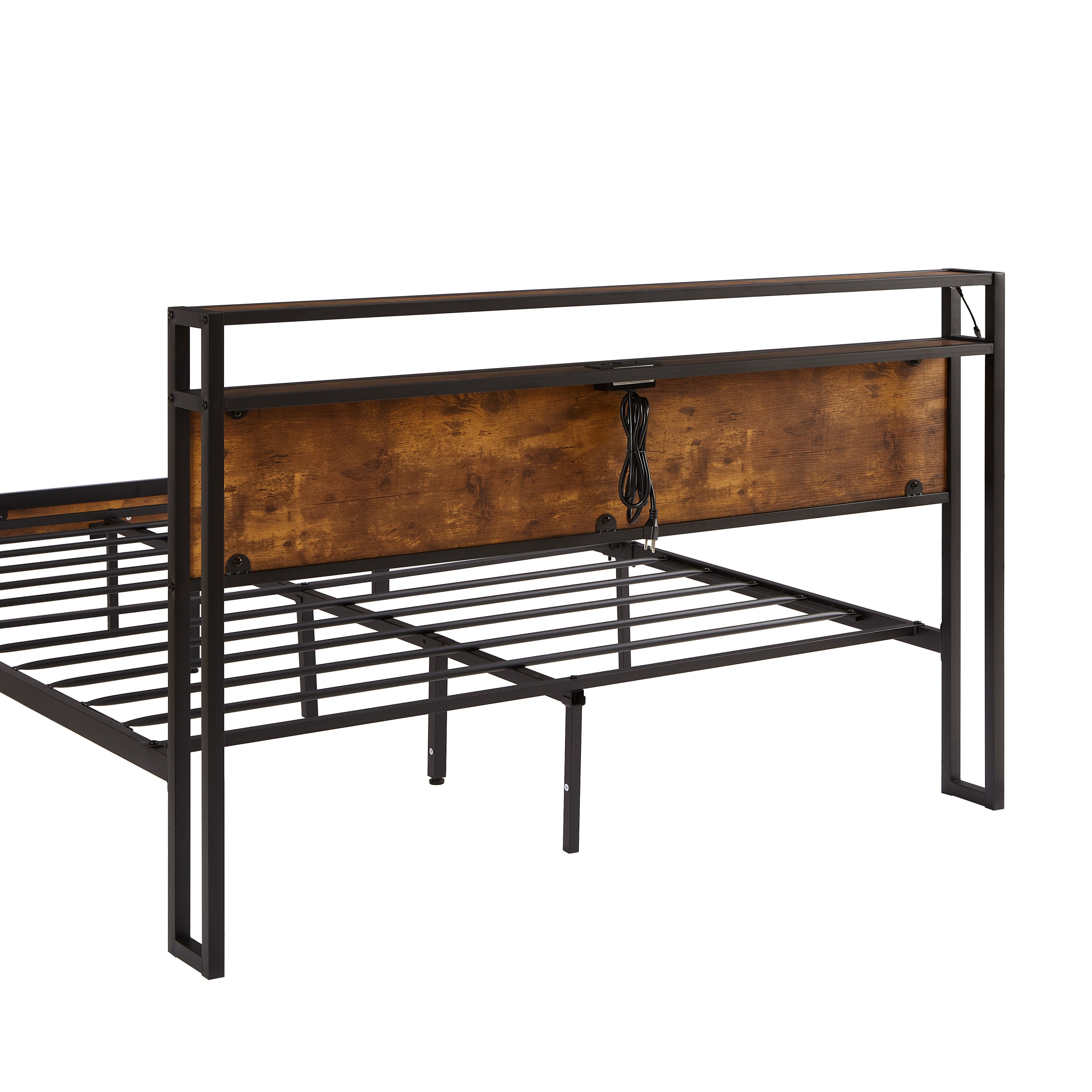 Fusco King Size Platform Bed Frame - Black+Brown