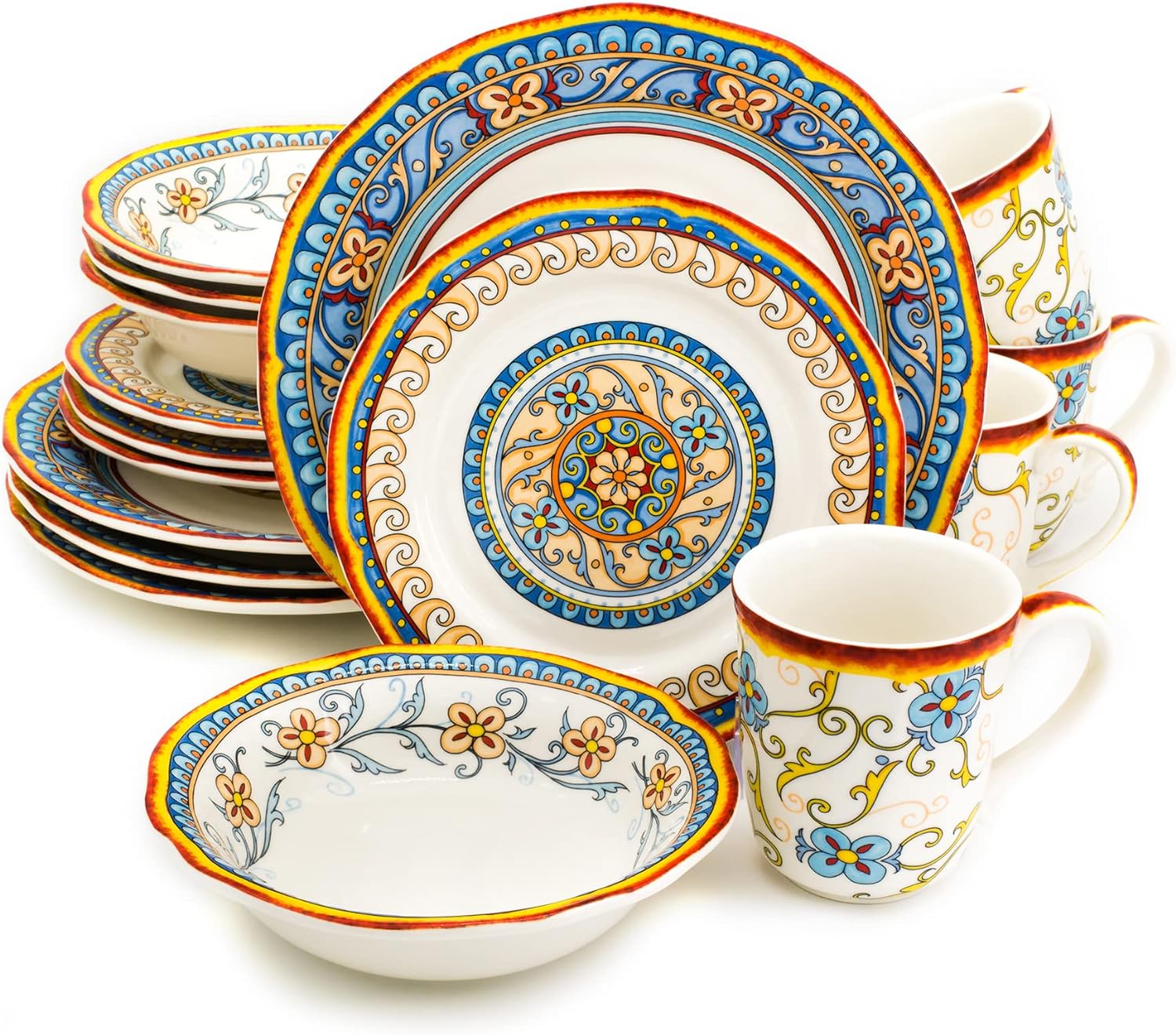 DIQIN · 16 Piece Stoneware Dinnerware Set, Service for 4 – Thanksgiving-Fall-· 1 - ·, Multicolor