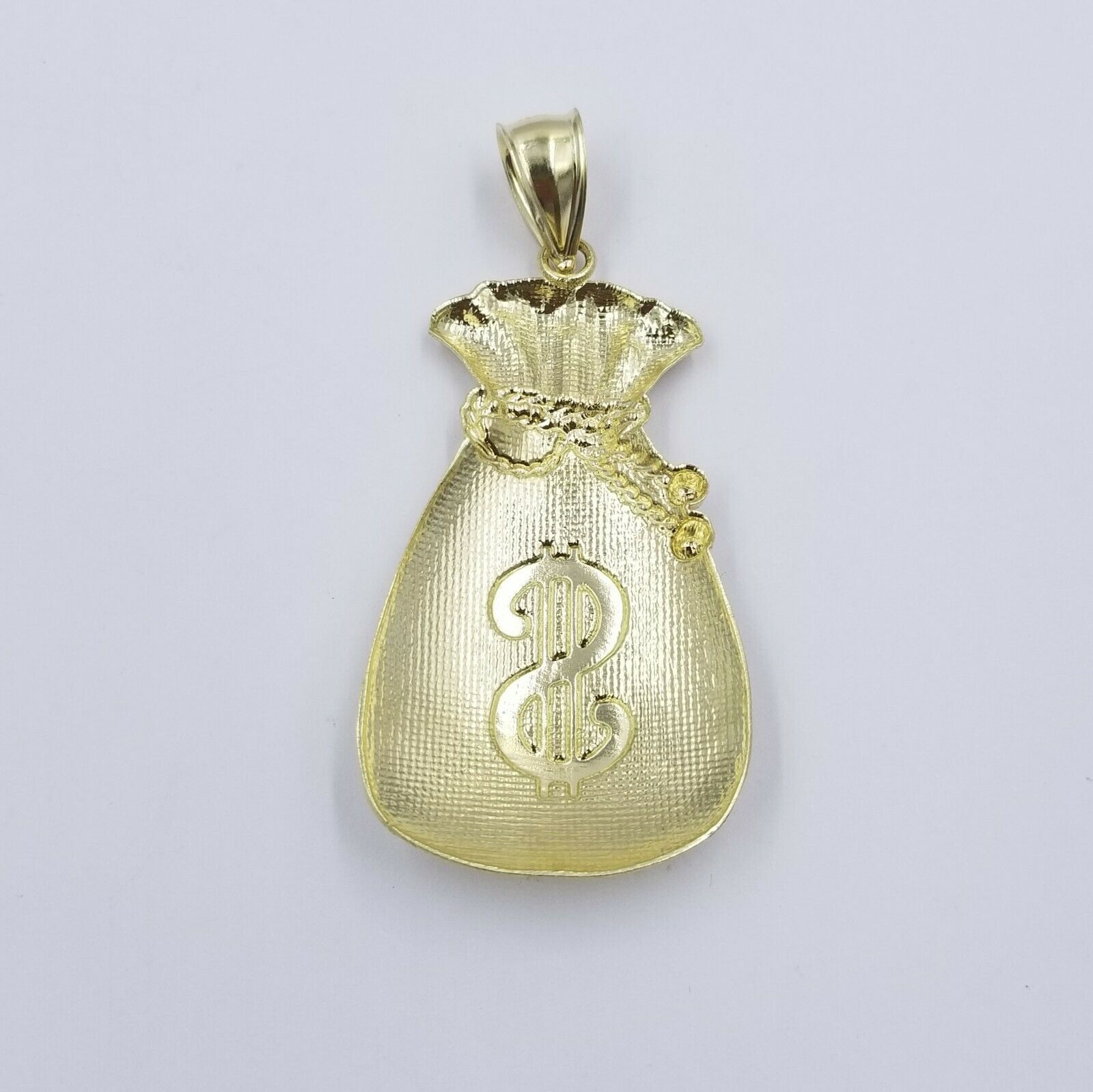 10K Yellow Gold Money Dollar Bag Charm Pendant Diamond Cut Men