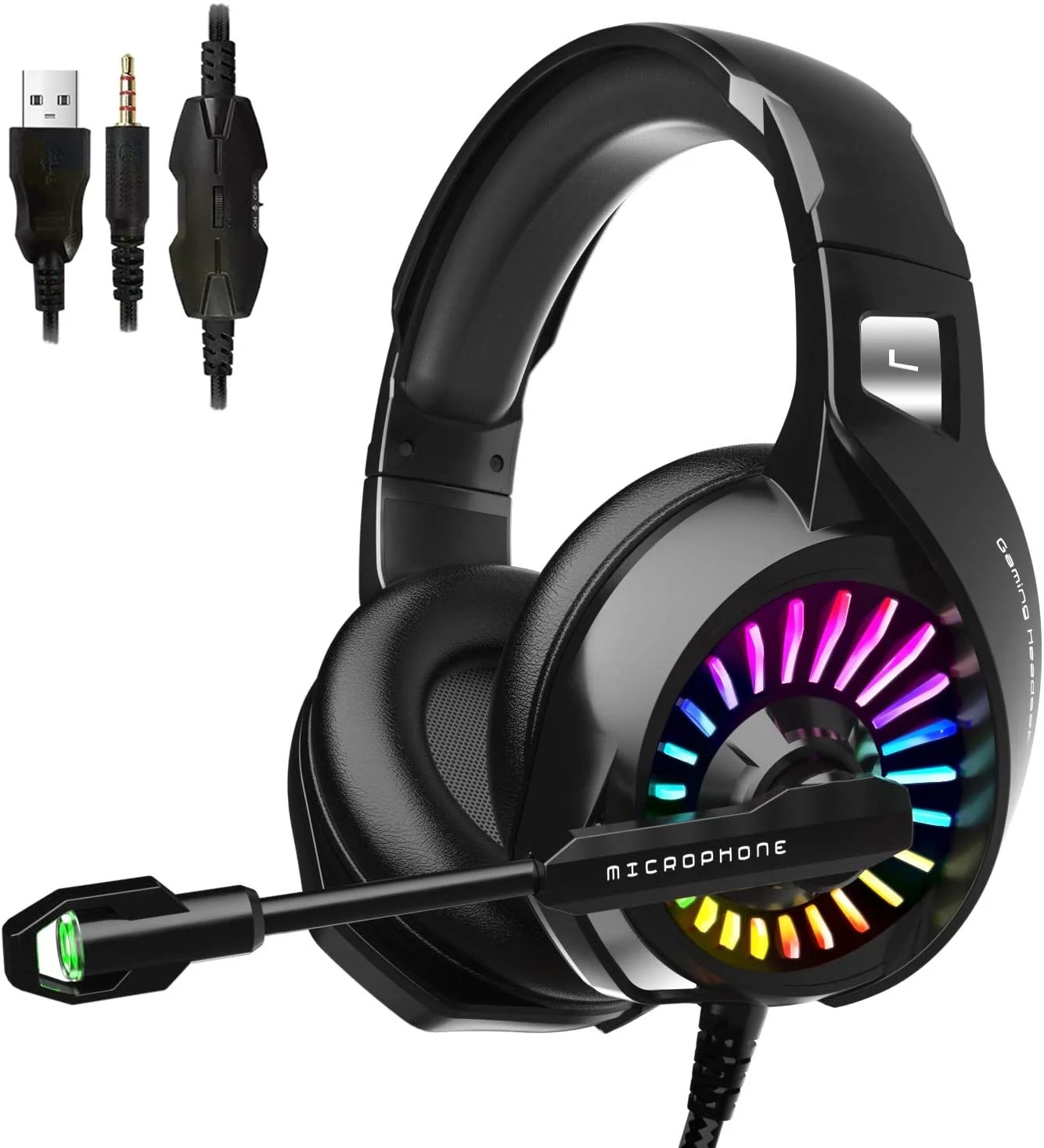 Gaming Headset with Microphone， Headset Xbox One Headset with RGB Light, Wired PC Headset with 7.1 Stereo Surround Sound, Over-Ear Headphones for PC, PS4, Xbox One, Laptop