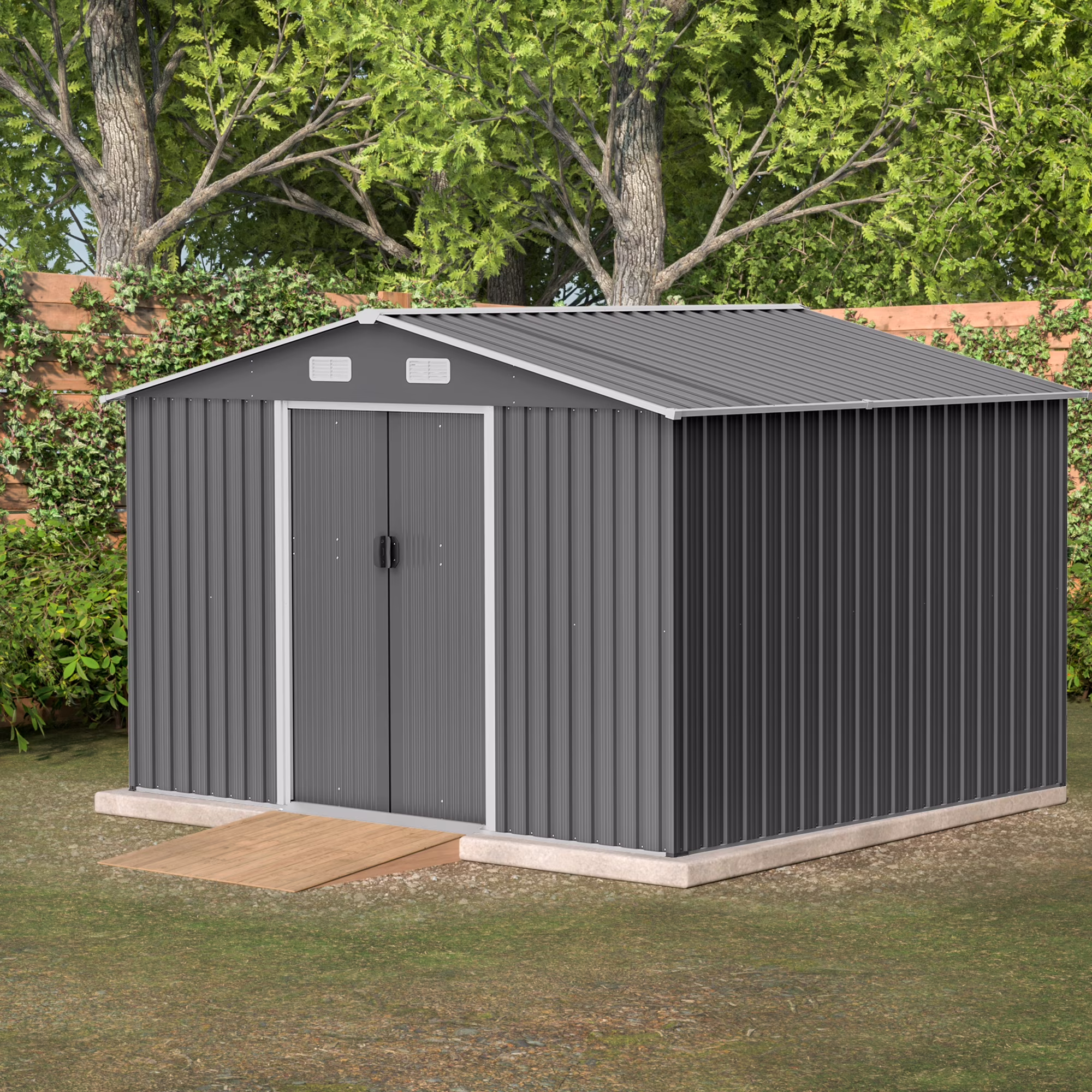 LZBEITEM 8 x 10 ft. Outdoor Metal Storage Shed，Galvanized Steel Garden Shed，Metal Garden Tool Shed with Double Lockable Doors for Backyard Patio Lawn,Gray, 119.56