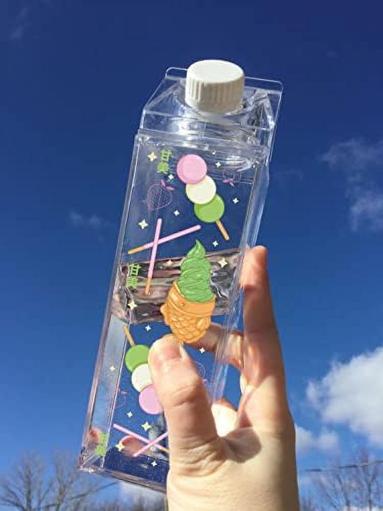 japanese desserts kawaii milk carton water bottle 500ml 16.9oz clear