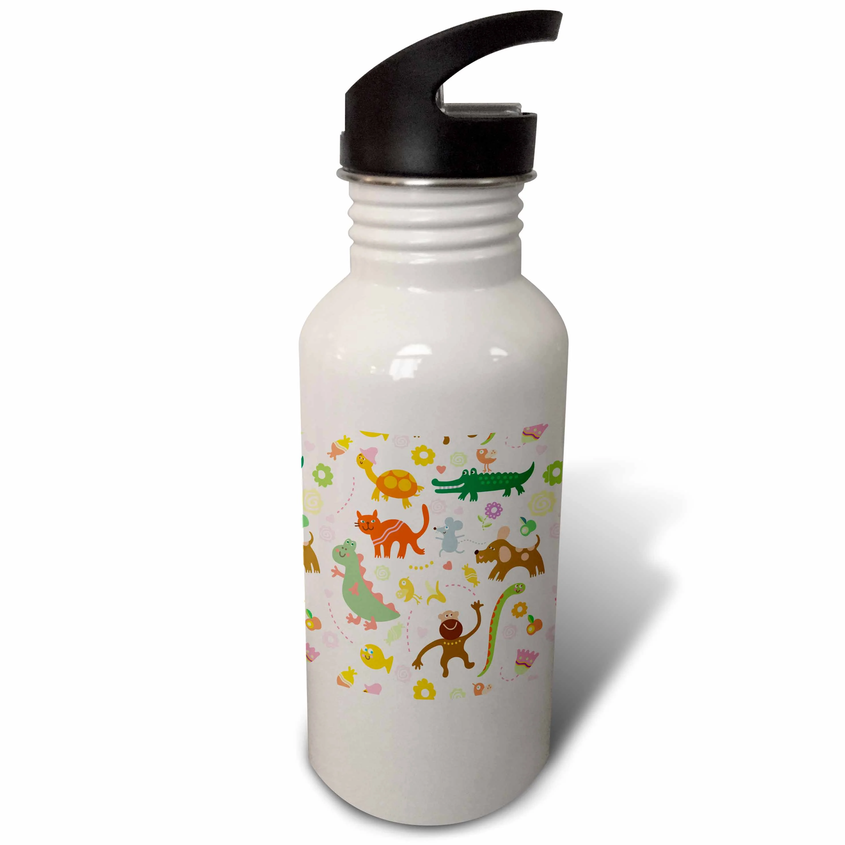 Cat, Dog, Mouse, Birds, Turtle, Alligator, Dinosaur, Monkey and Fish Pattern 21 oz Sports Water Bottle wb-53797-1