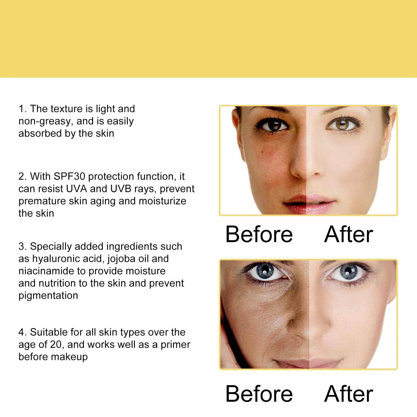 Sunscreen Face Cream, Prevent Skin Aging, Eye Skin Care, Sunscreen 50ML ,Hydration, Oil Control, Mild and Non-irritating