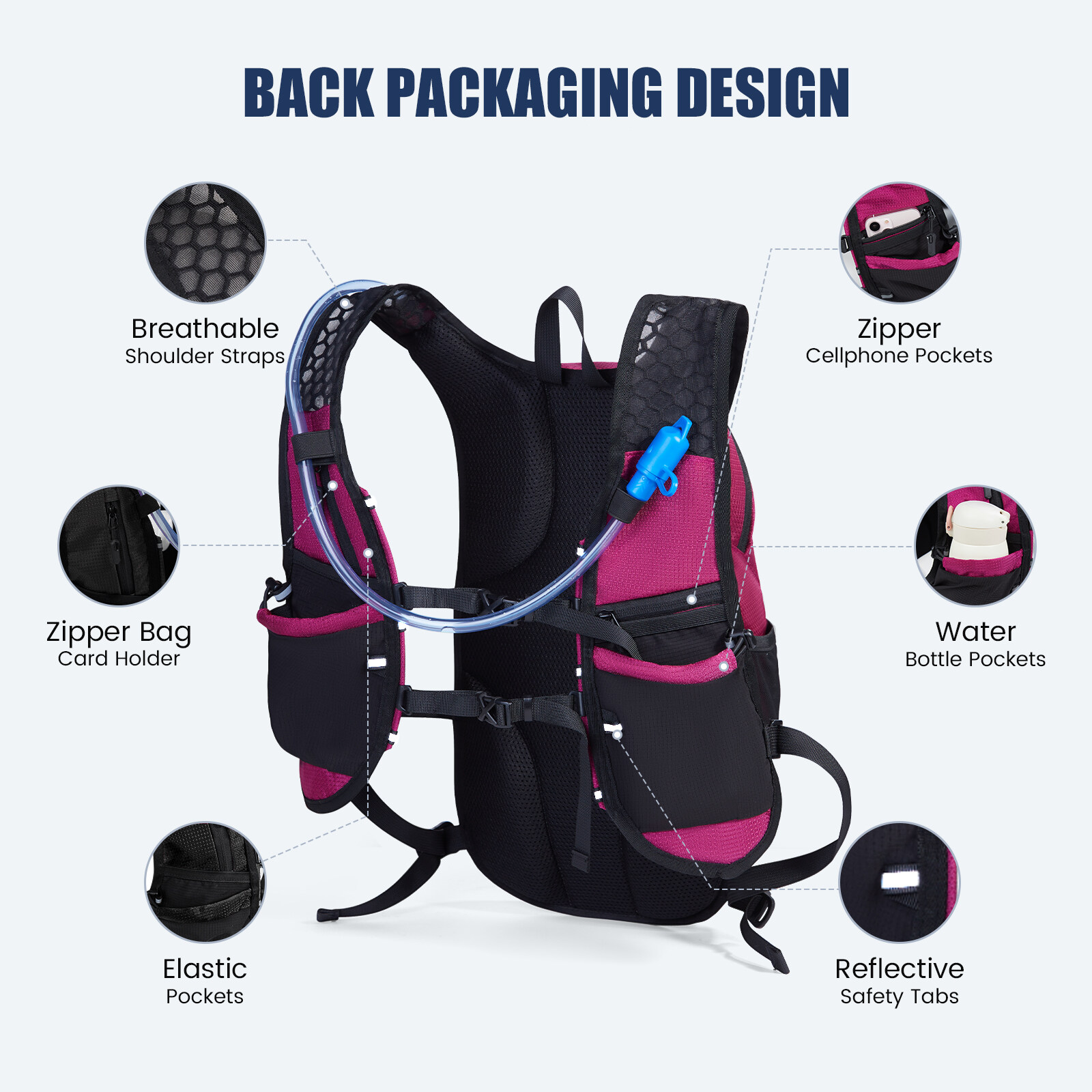 Vbiger Hydration Backpack - Lightweight Waterproof Cycling Backpack with 2L TPU Water Bladder, Red