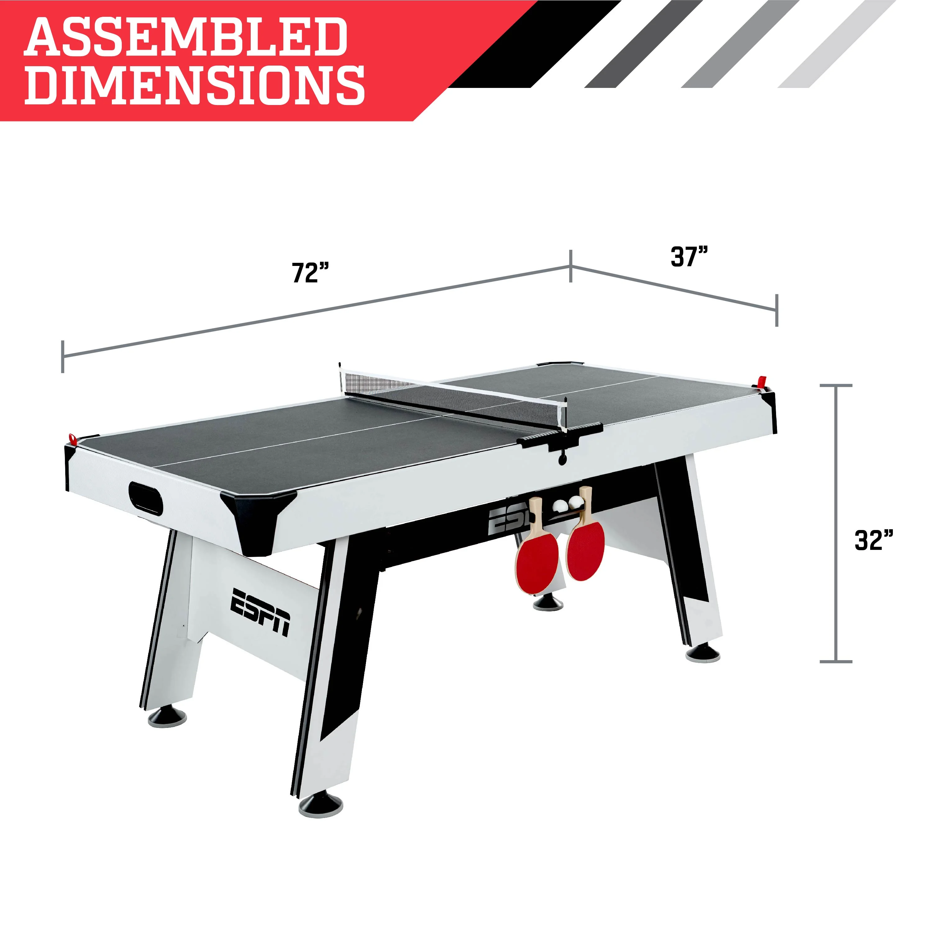 ESPN 6' Arcade Air Powered Hockey Table and Tennis Top 2-in-1, Combo Game with Accessories, 72 inch x 37 inch x 32 inch