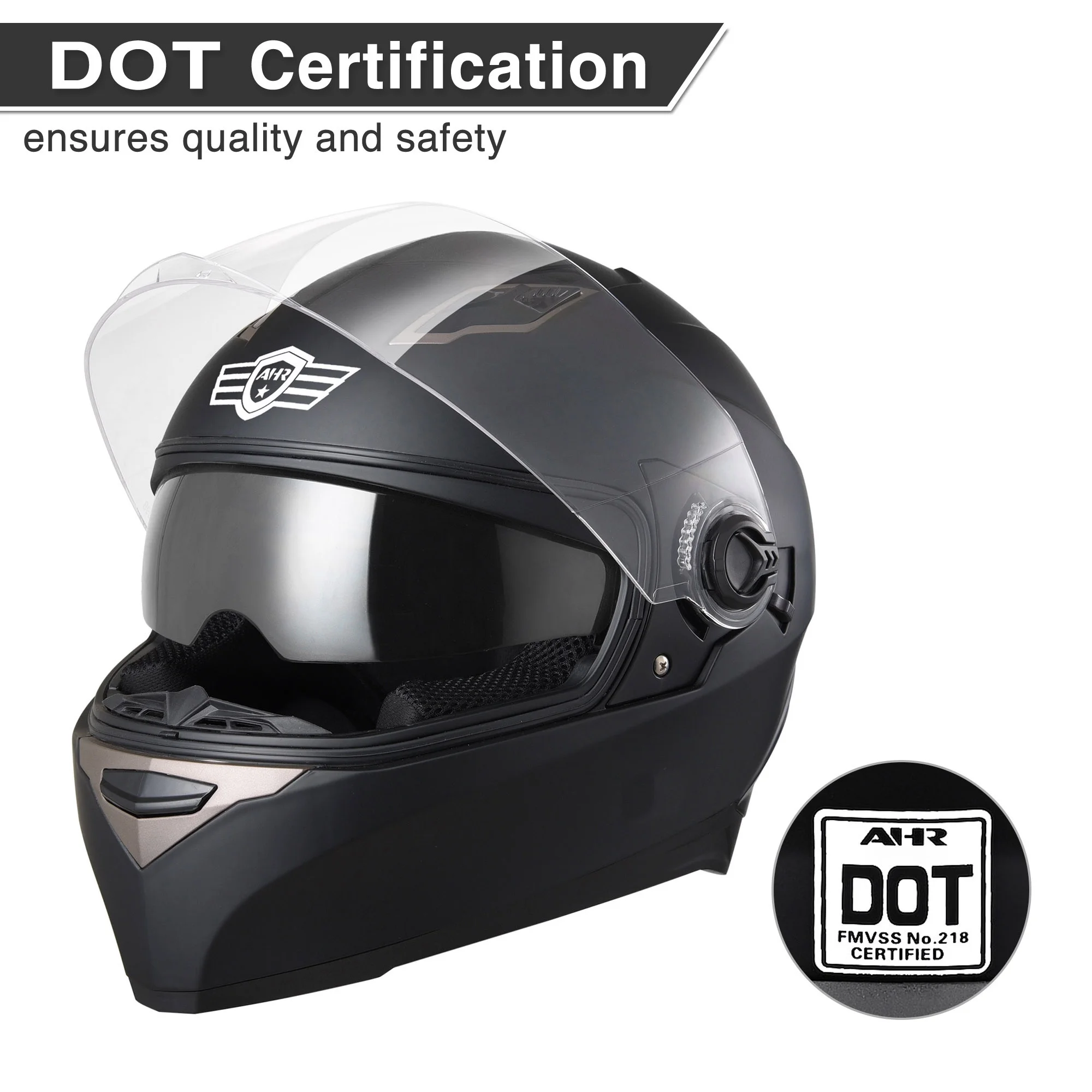 AHR RUN-F1 Motorcycle Full Face Helmet Dual Visors Lightweight ABS Street Bike Motorbike Touring Sports DOT Approved