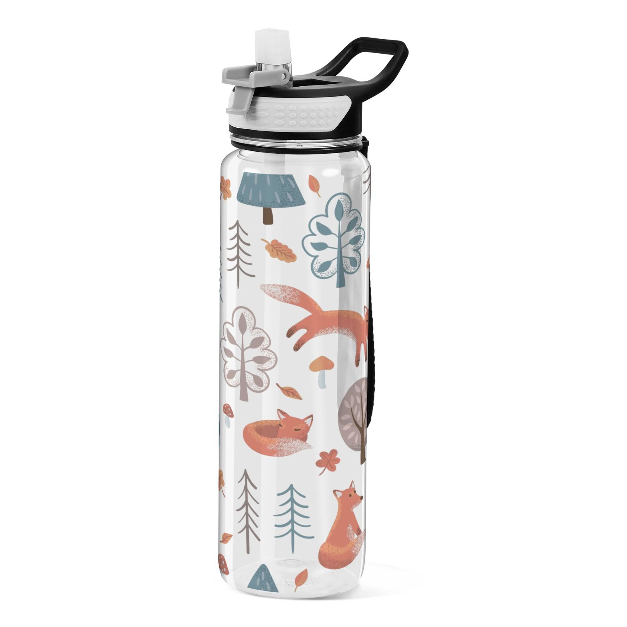 Fox in Forest 32oz Water Bottles with Straw Tritan Leakproof Sports Bottle BPA Free Clear for Fitness Gym Swimming Cycling