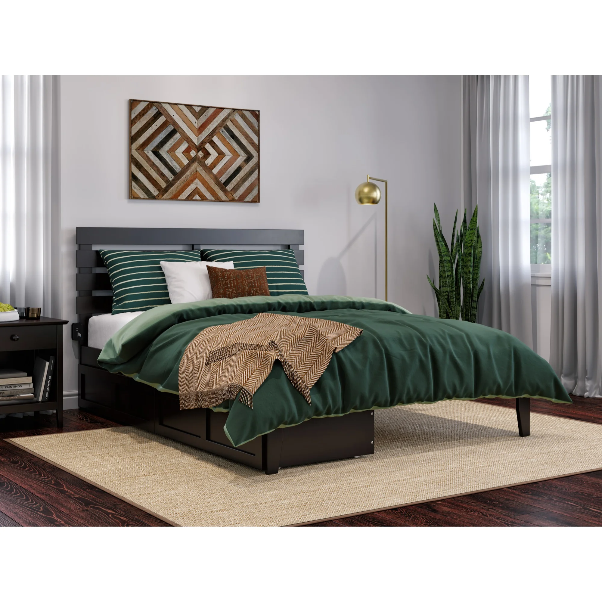 AFI Oxford Modern Wood Queen Bed with 2 Drawers in Espresso