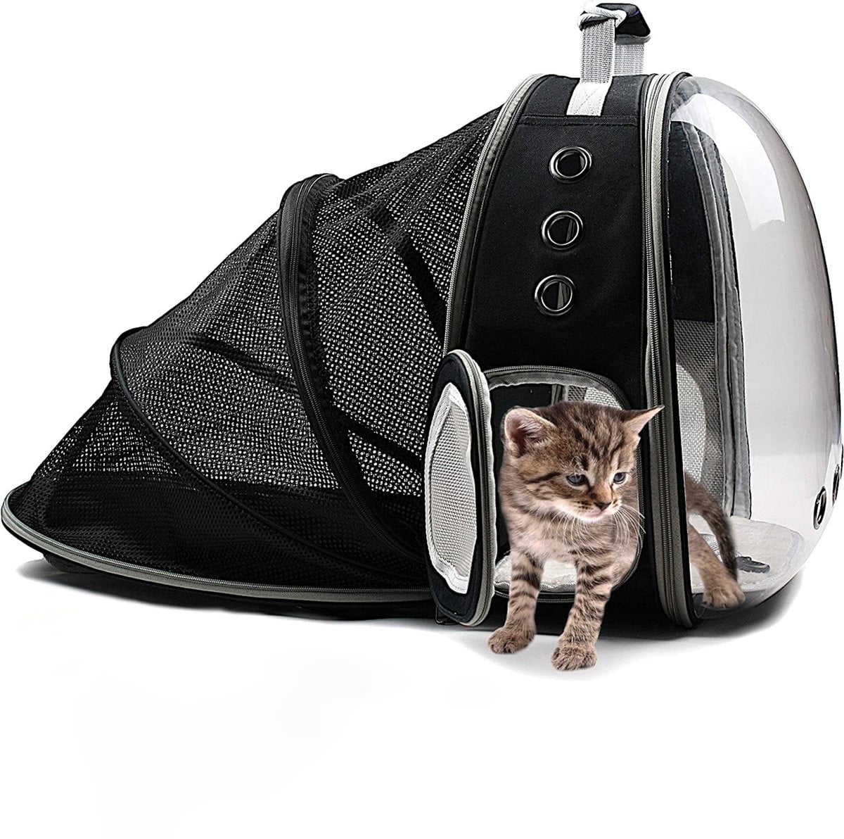 Expandable Cat Carrier Bubble Backpack, Space Capsule Clear Dome Pet Travel Carry Bag for Small Dog Cats Rabbit(Black)