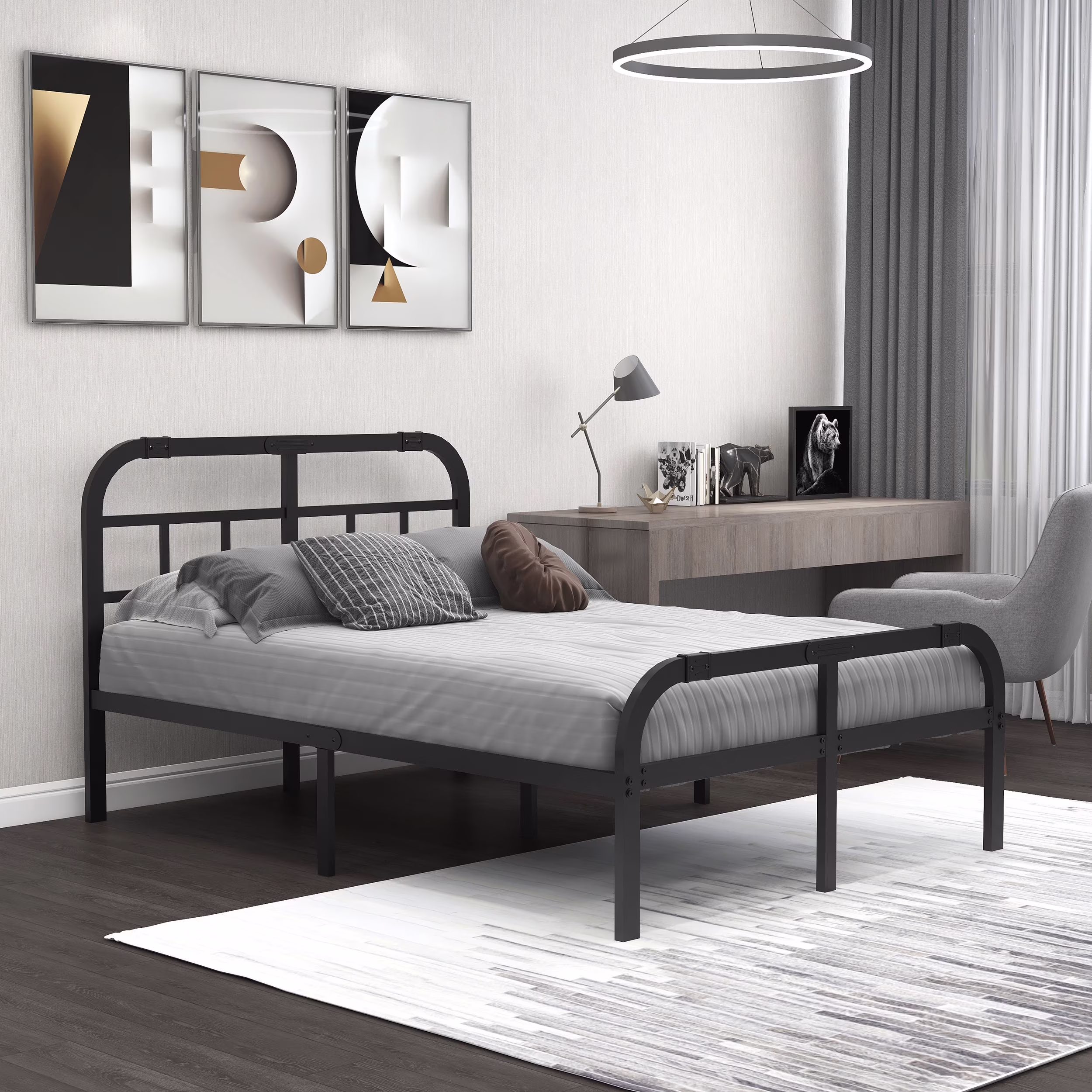 NNV 14 inch Full Size Metal Bed Frame, 3000 lbs Heavy Duty Support, Noise Free, Black