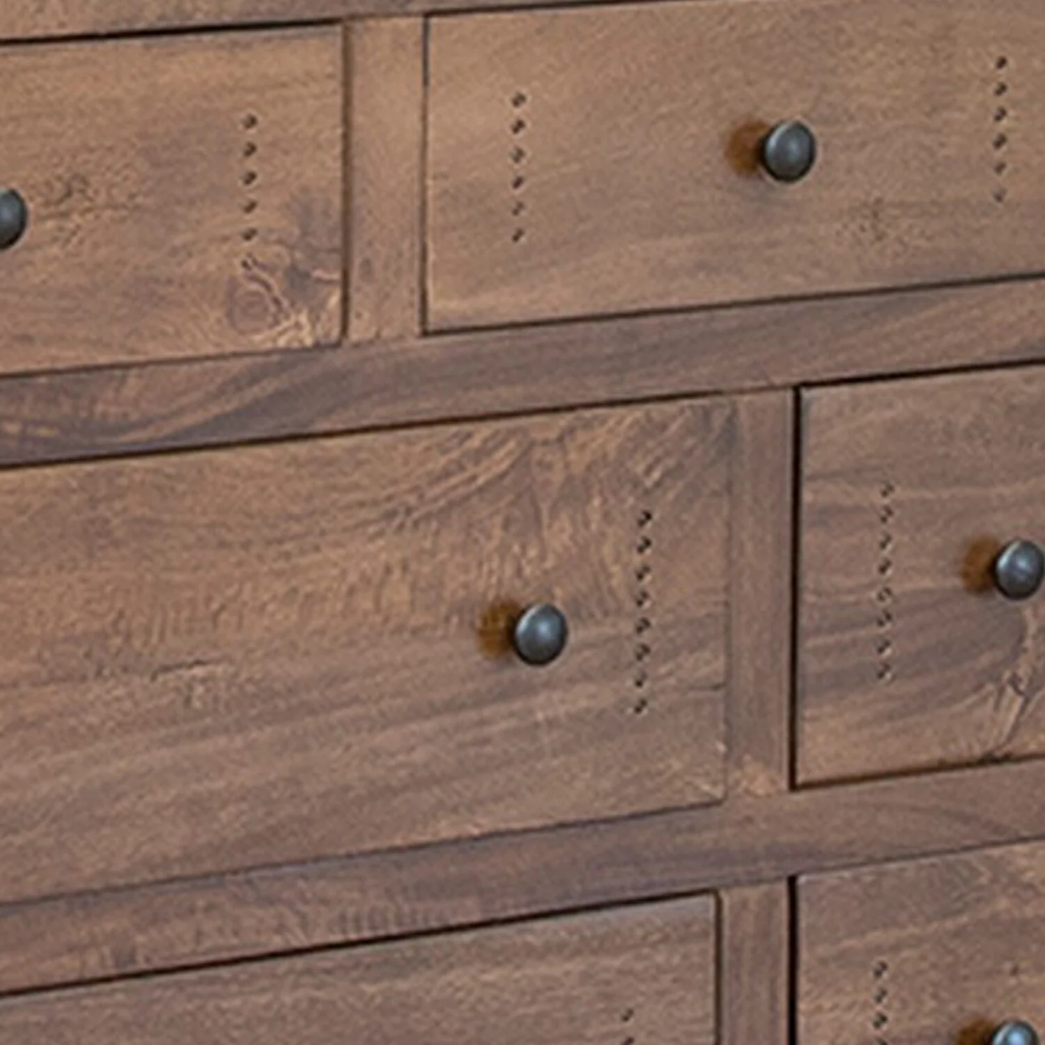 BenJara Umey 70 Inch Wide 7 Drawer Dresser with Iron Belt Accents, Brown Mango Wood