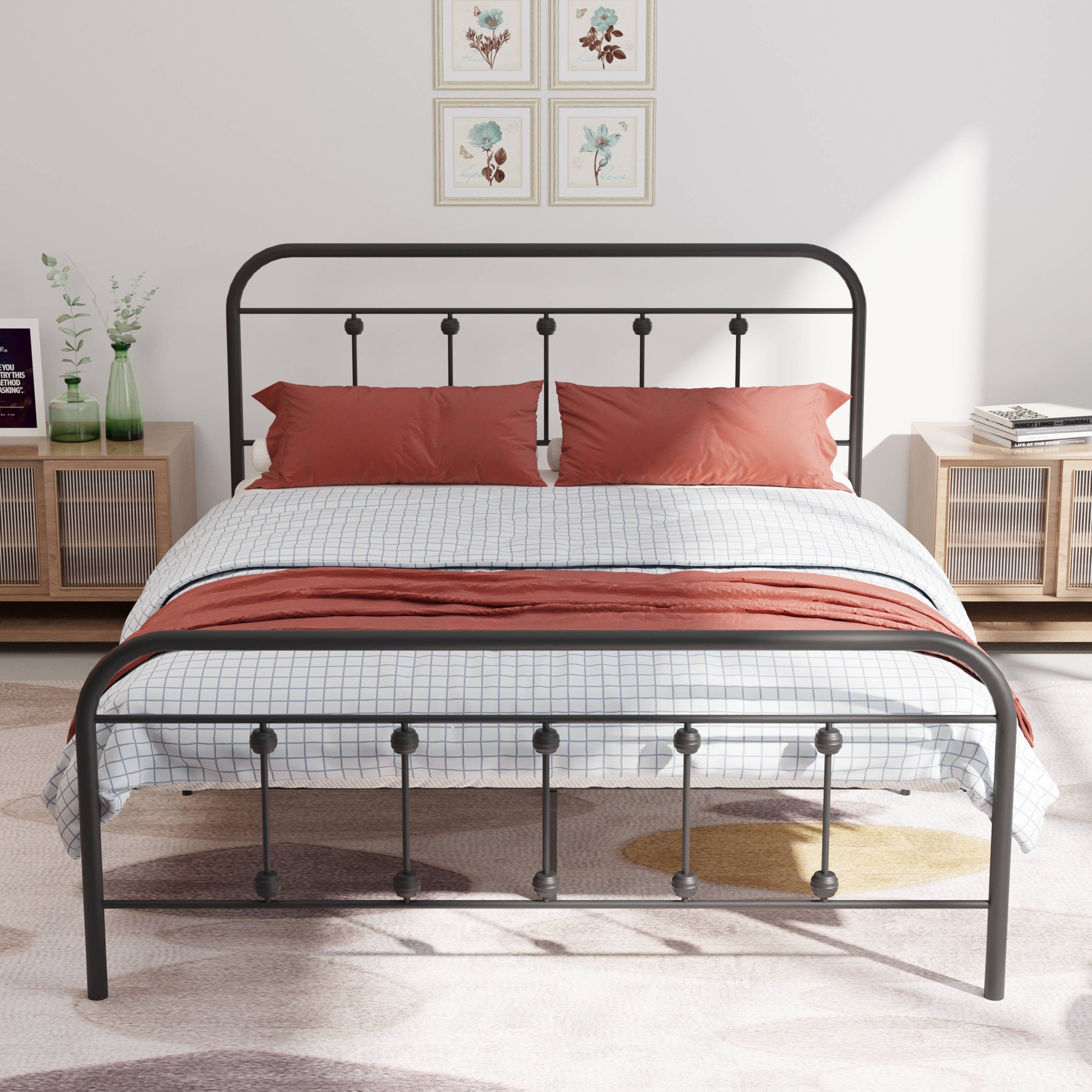 Prime Garden Queen Size Metal Platform Bed Frame,No Box Spring Needed,Black